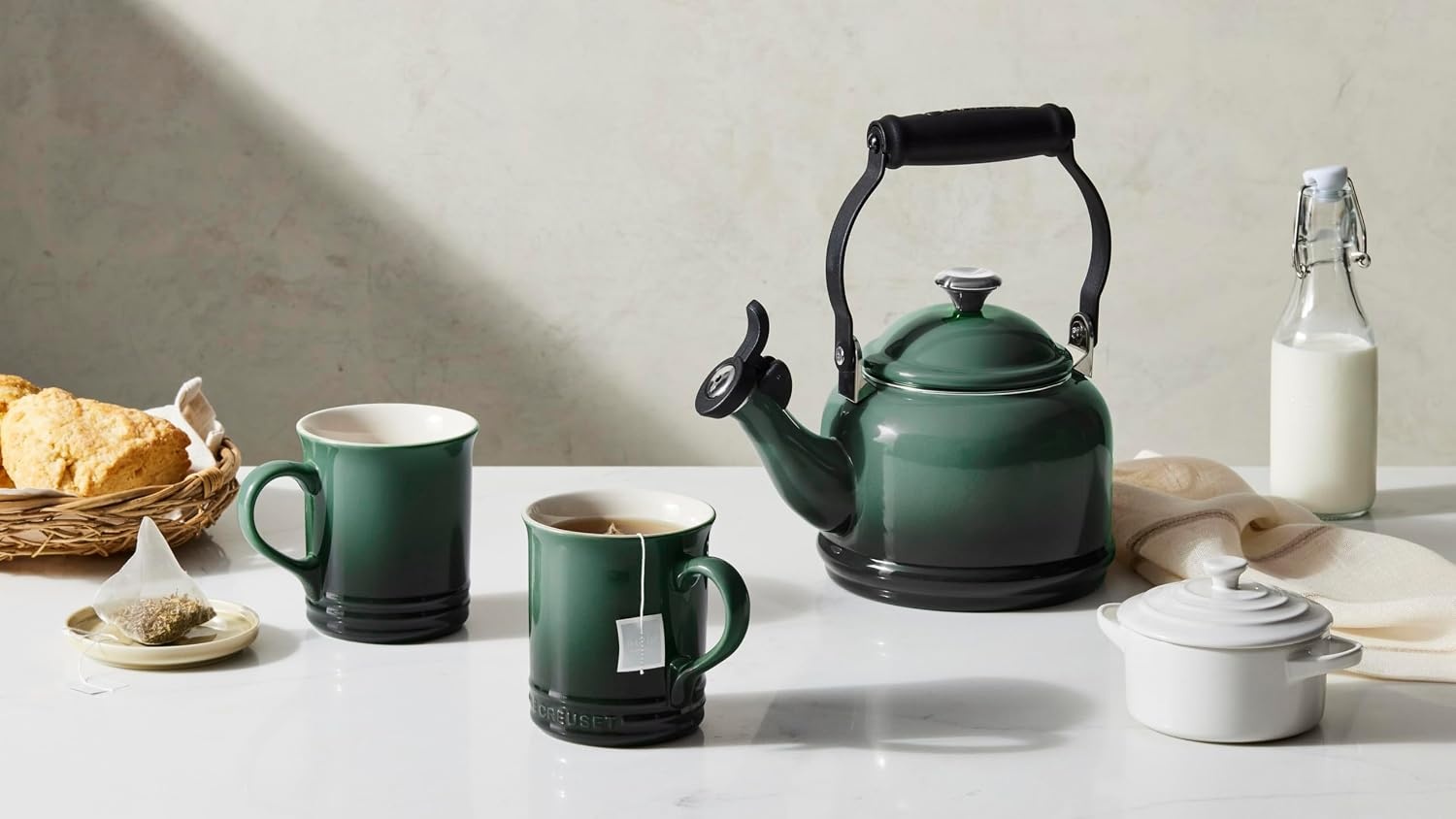 image:imageLe Creuset Enamel On Steel Demi Tea Kettle with Metal Finishes 125 qt FlameRiviera