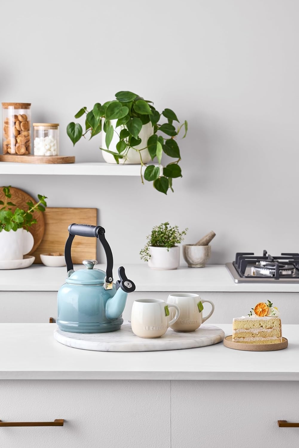 image:imageLe Creuset Enamel On Steel Demi Tea Kettle with Metal Finishes 125 qt FlameWhite