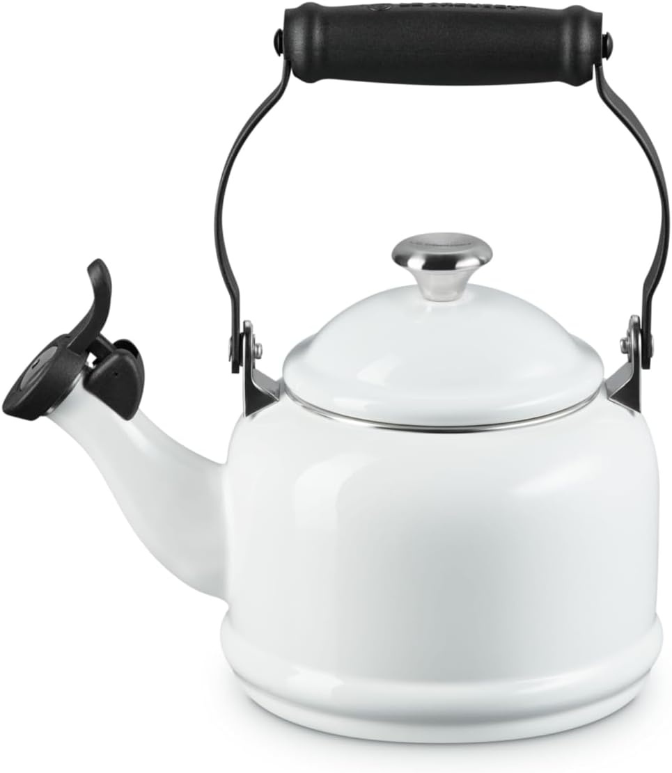 image:imageLe Creuset Enamel On Steel Demi Tea Kettle with Metal Finishes 125 qt FlameWhite