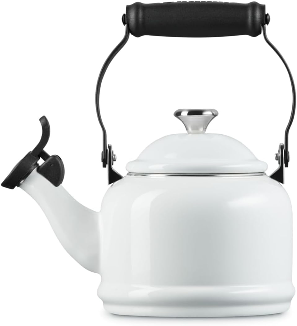 image:imageLe Creuset Enamel On Steel Demi Tea Kettle with Metal Finishes 125 qt FlameWhite