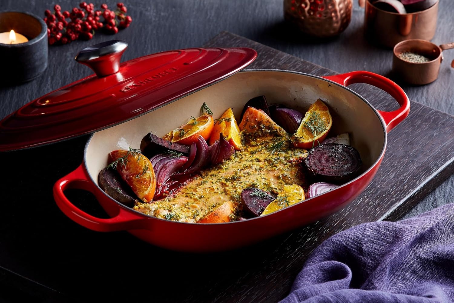 image:imageLe Creuset Enameled Cast Iron Signature Oval Casserole with Lid 375 qt Sea SaltCerise