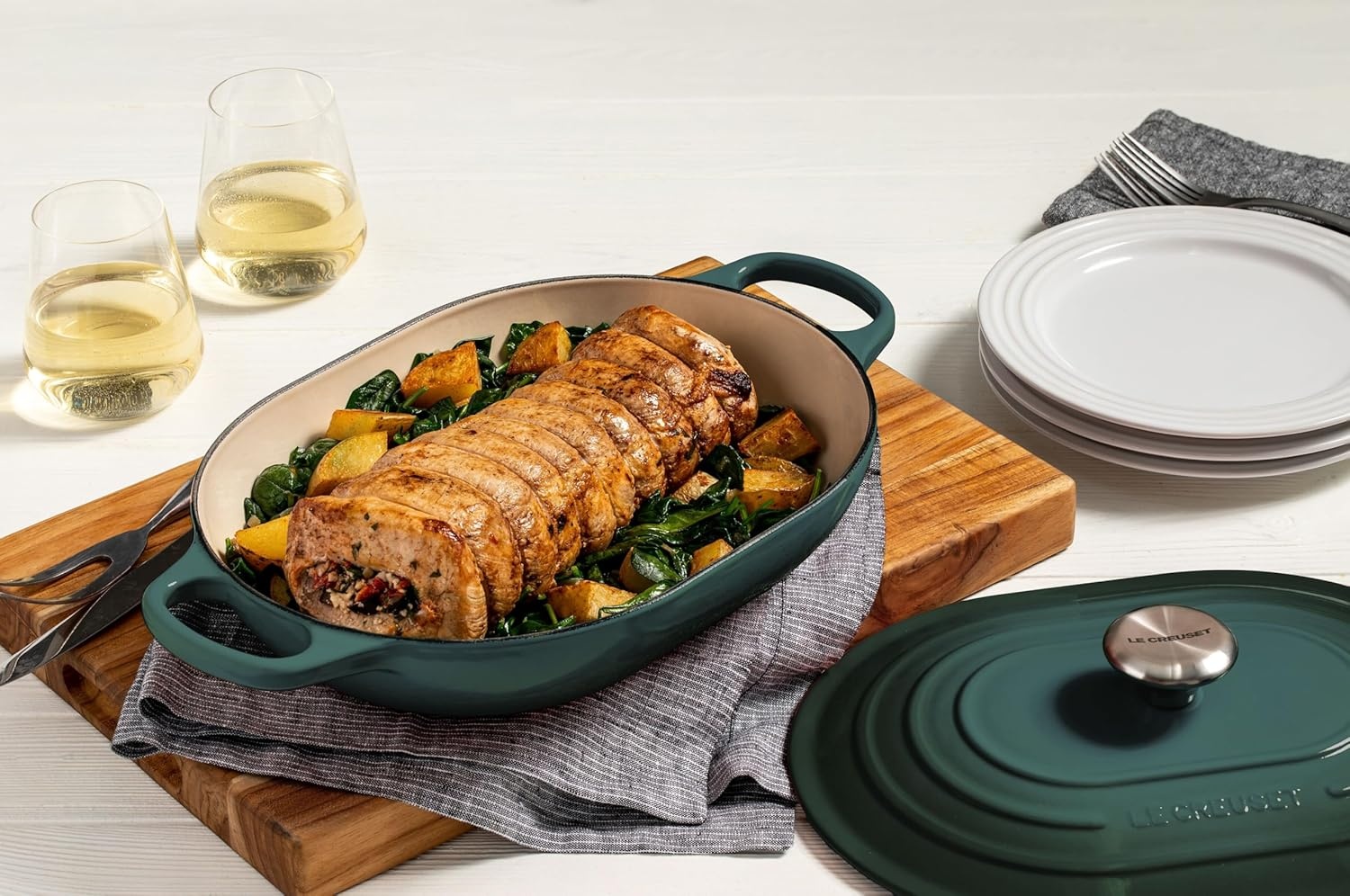 image:imageLe Creuset Enameled Cast Iron Signature Oval Casserole with Lid 375 qt Sea SaltPeche