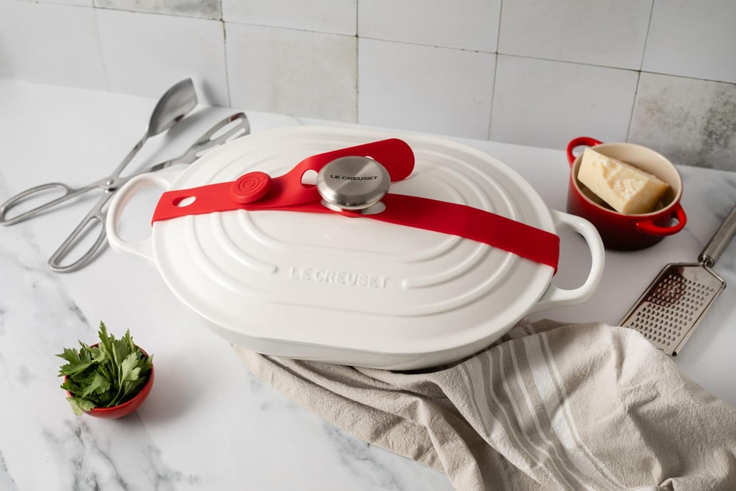 image:imageLe Creuset Enameled Cast Iron Signature Oval Casserole with Lid 375 qt Sea SaltWhite