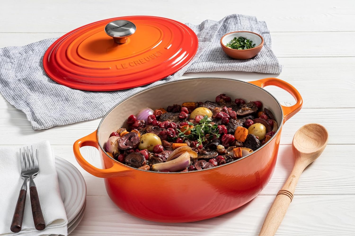 image:imageLe Creuset Enameled Cast Iron Signature Oval Dutch Oven 8 qt CeriseFlame