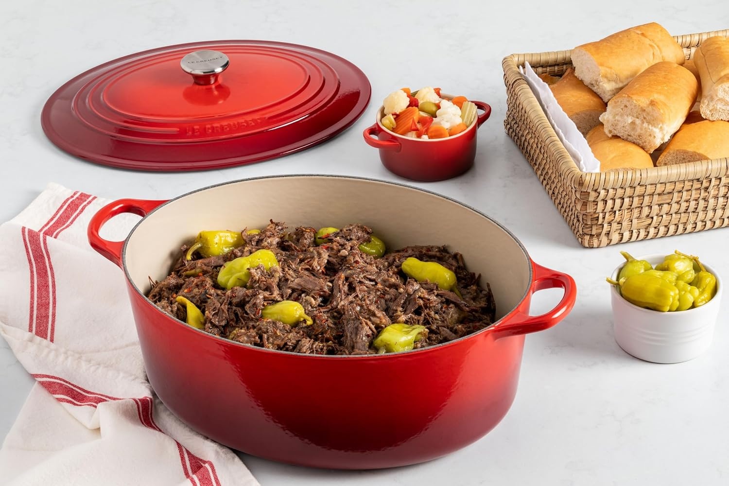 image:imageLe Creuset Enameled Cast Iron Signature Oval Dutch Oven 8 qt CeriseOlive