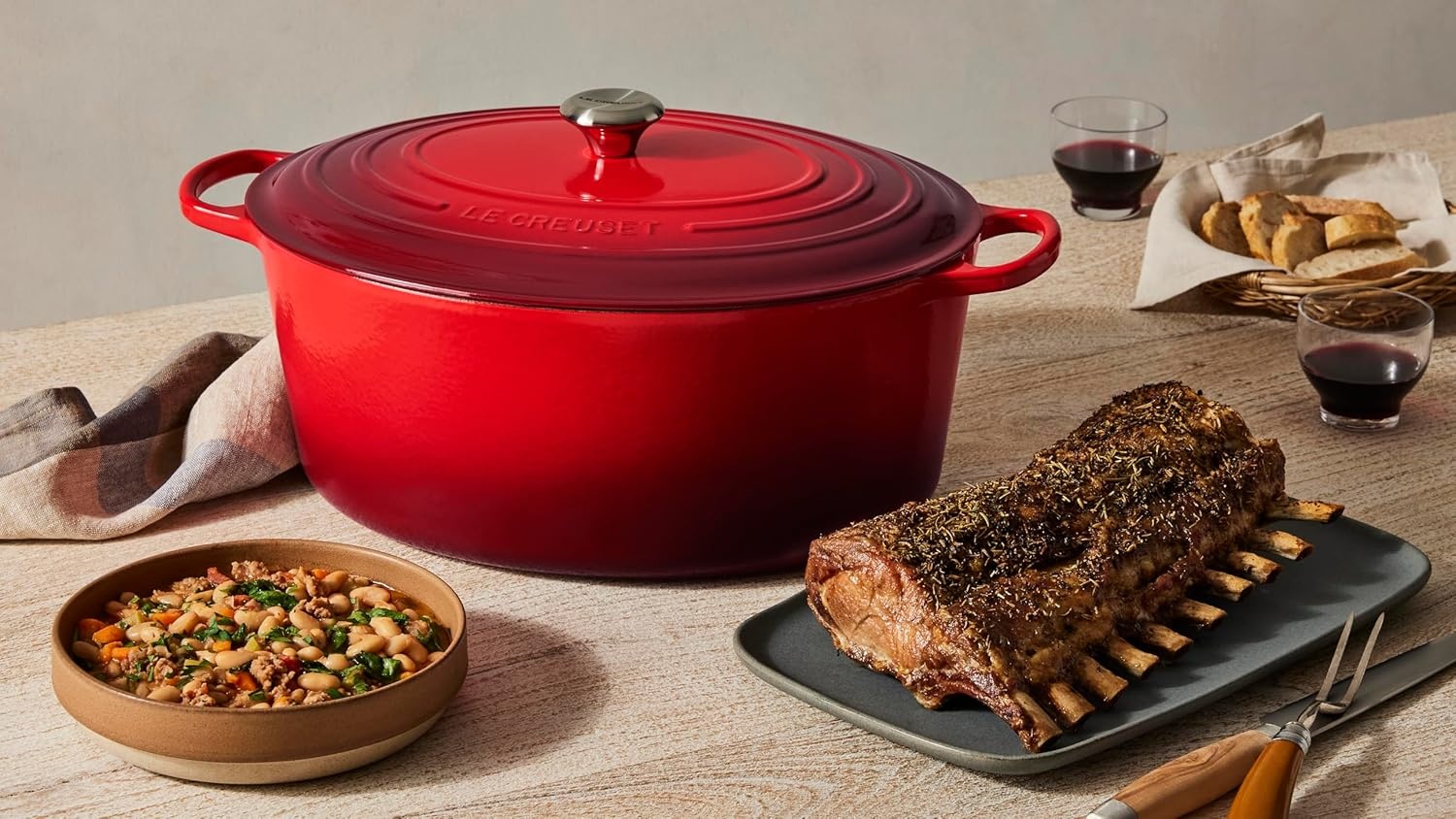 image:imageLe Creuset Enameled Cast Iron Signature Oval Dutch Oven 8 qt CeriseSea Salt