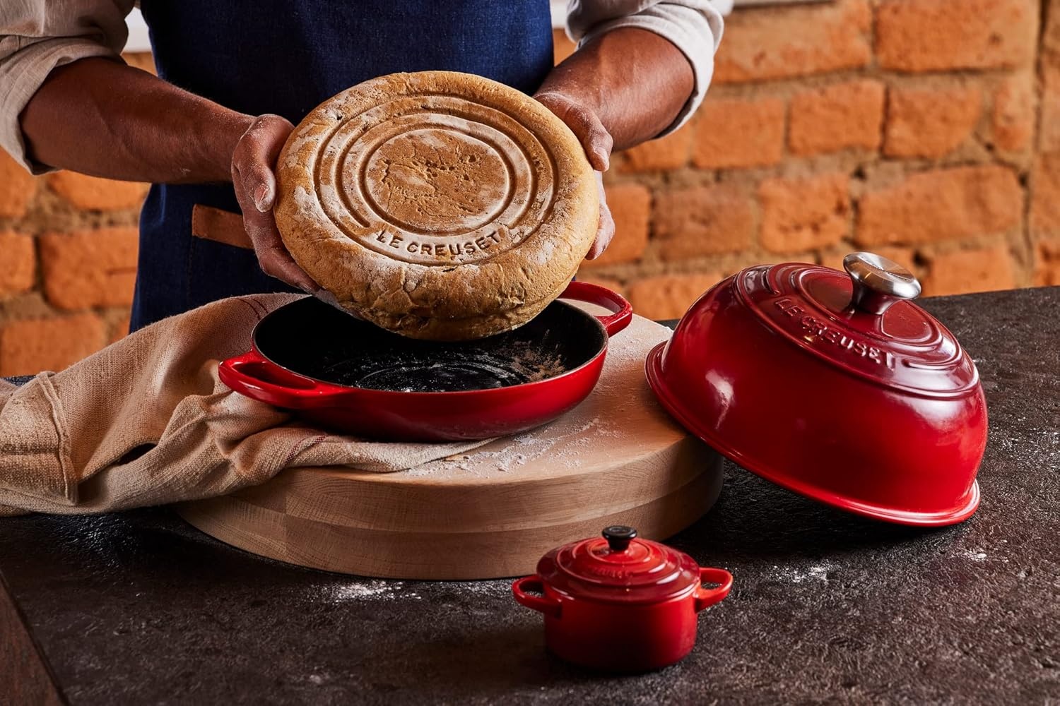 image:imageLe Creuset Enameled Cast Iron Signature Round Bread Oven 95 inch WhiteCerise