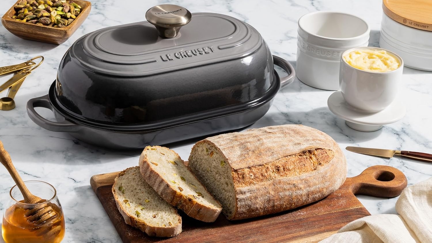image:imageLe Creuset Enameled Cast Iron Signature Round Bread Oven 95 inch WhiteFlame
