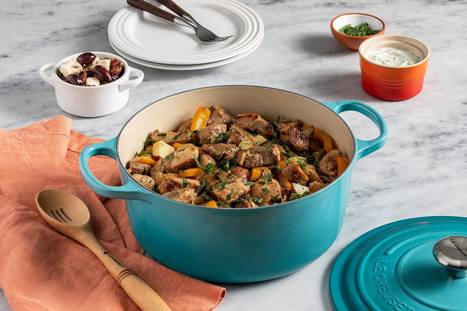 image:imageLe Creuset Enameled Cast Iron Signature Round Dutch Oven 725 qt CeriseCaribbean
