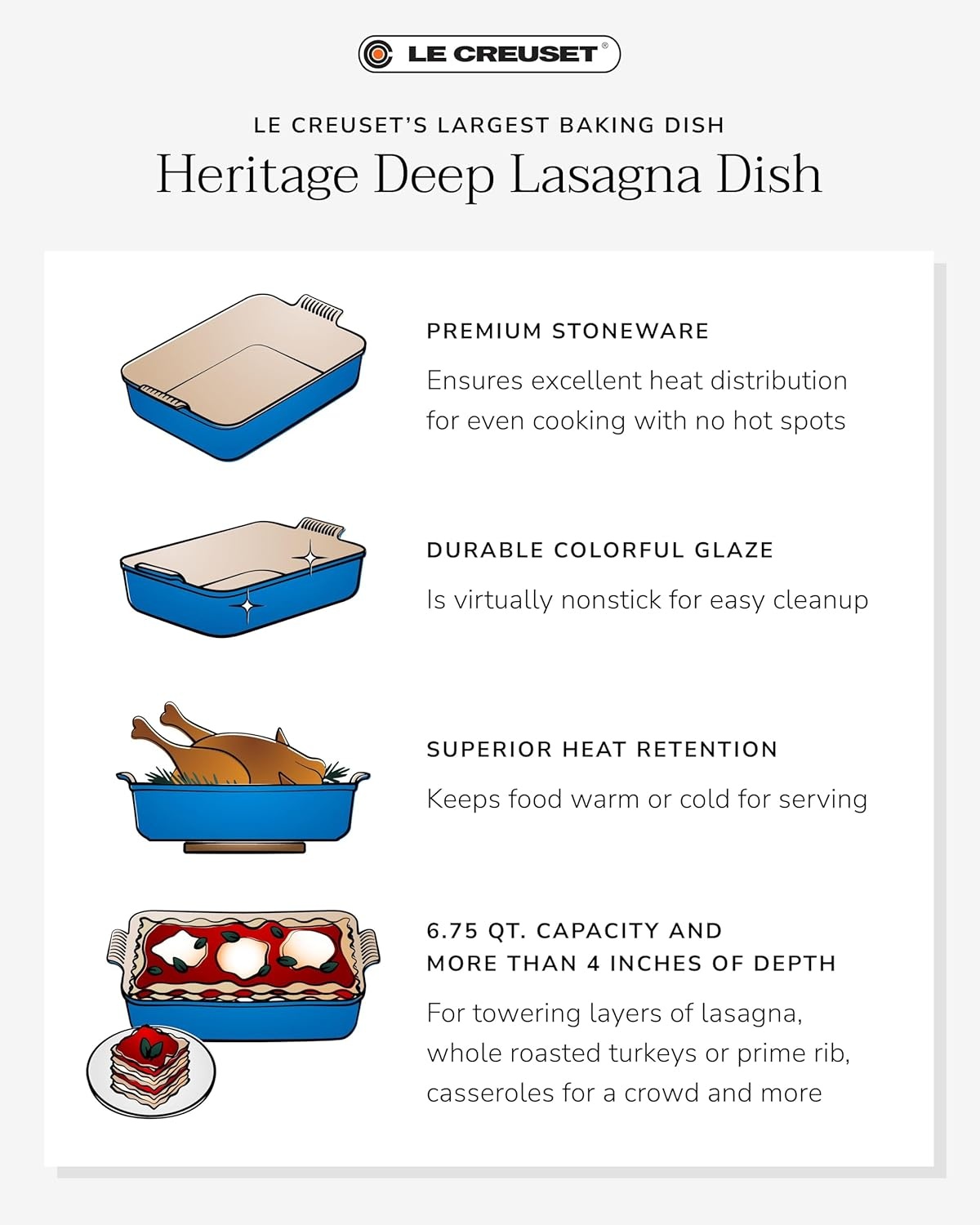 image:imageLe Creuset Stoneware Heritage Deep Rectangular Lasagna Dish 675 qt CerisePeche