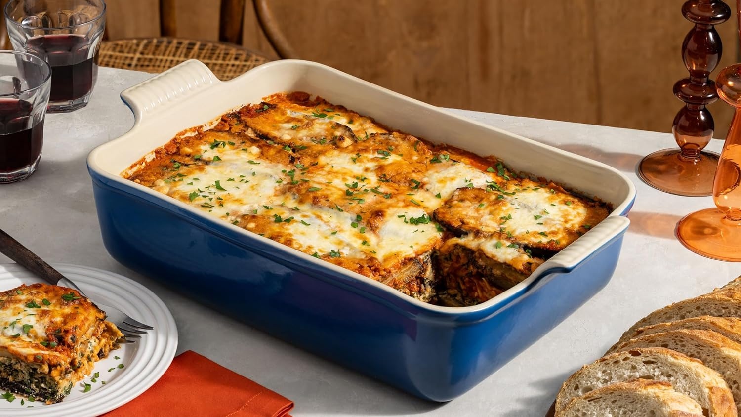 image:imageLe Creuset Stoneware Heritage Deep Rectangular Lasagna Dish 675 qt CeriseSea Salt