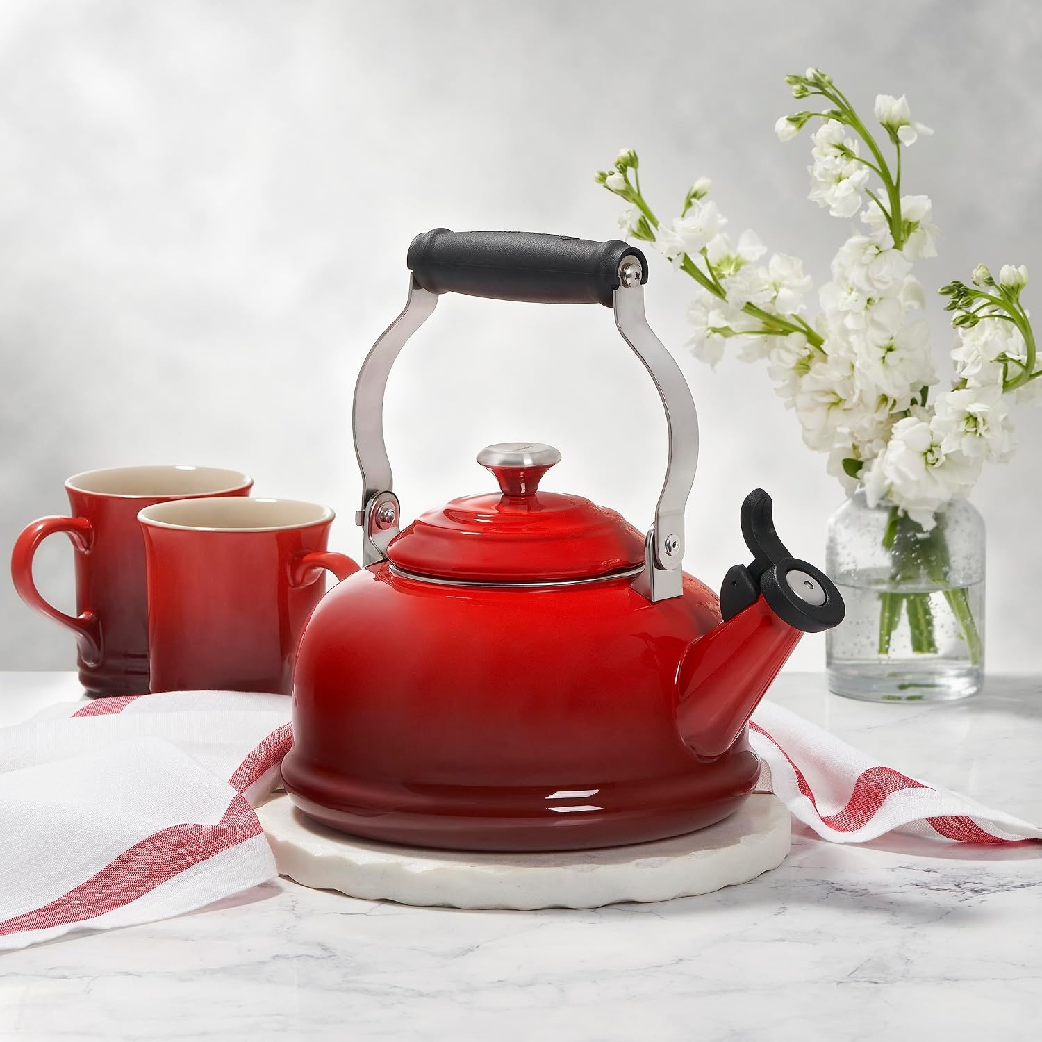 image:imageLe Creuset Whistling Tea Kettle with Metal Finishes 17 qt Stainless SteelOyster