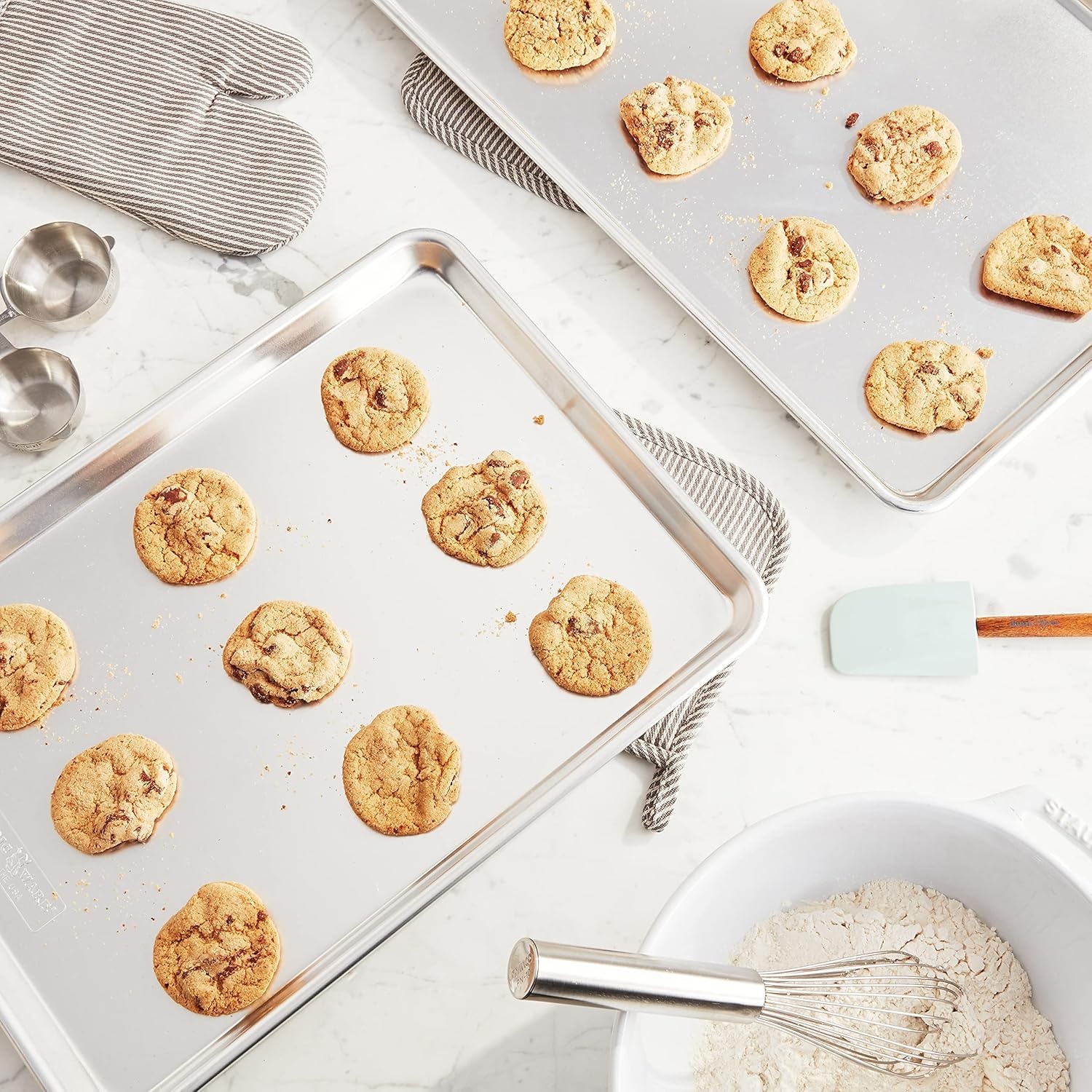 image:imageNordic Ware Extra Large Baking Sheet 21 x 15 inches XL Big sheet pan Natural Uncoated Aluminum Reinforced Steel Rim Prevents Warping 1pk Big SheetHalf and Big Sheet
