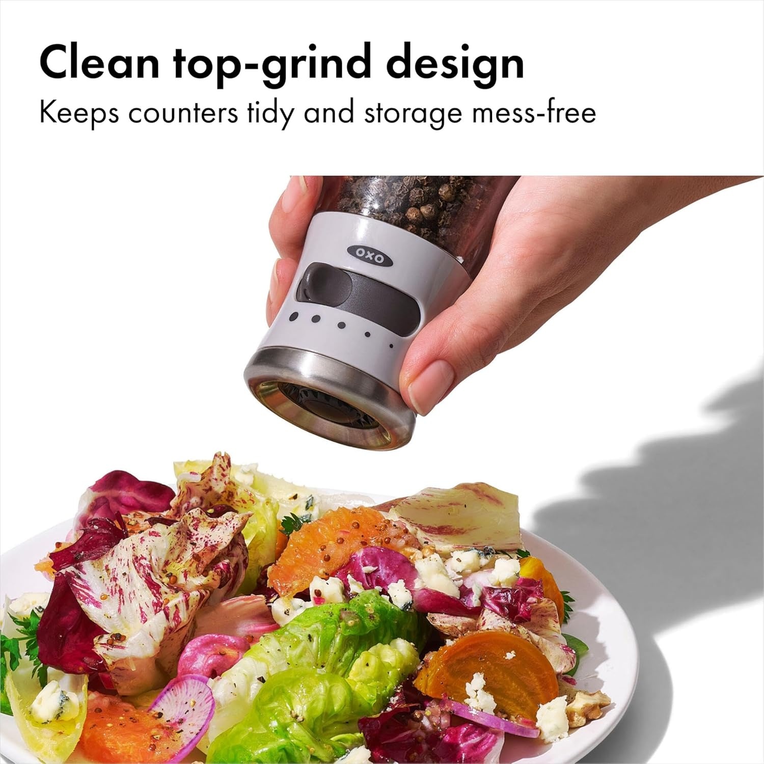 image:imageOXO Good Grips Contoured MessFree Pepper Grinder Adjustable Ceramic Grinder with Five Settings Black Pepper Mill for Home and Kitchen Spice Tool and Kitchen GadgetGray