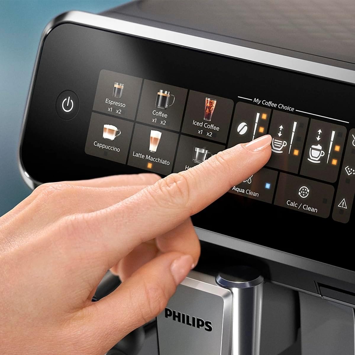 image:imagePhilips 3300 Series Fully Automatic Espresso Machine with integrated milk frother and grinder 5 Hot amp Iced Coffee PreSets 40 Quieter SilentBrew 15Bar Pressure Glossy Black EP332690 12Step Ceramic Grinder Classic Milk Frother 5 OneTouch Drinks Incl Iced Coffee Silentbrew 15 BarGlossy Black Ep 3347 90