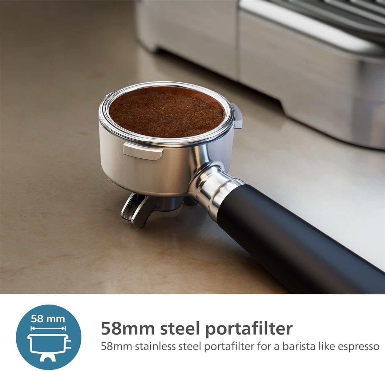 image:imagePhilips Barista Brew Semi Automatic Espresso Machine Single amp Double EspressoAmericano 250g Bean ContainerGrinderMilk Jug with temperature indicatorCalibrated TampingMetal Silver PSA321801Metal Silver