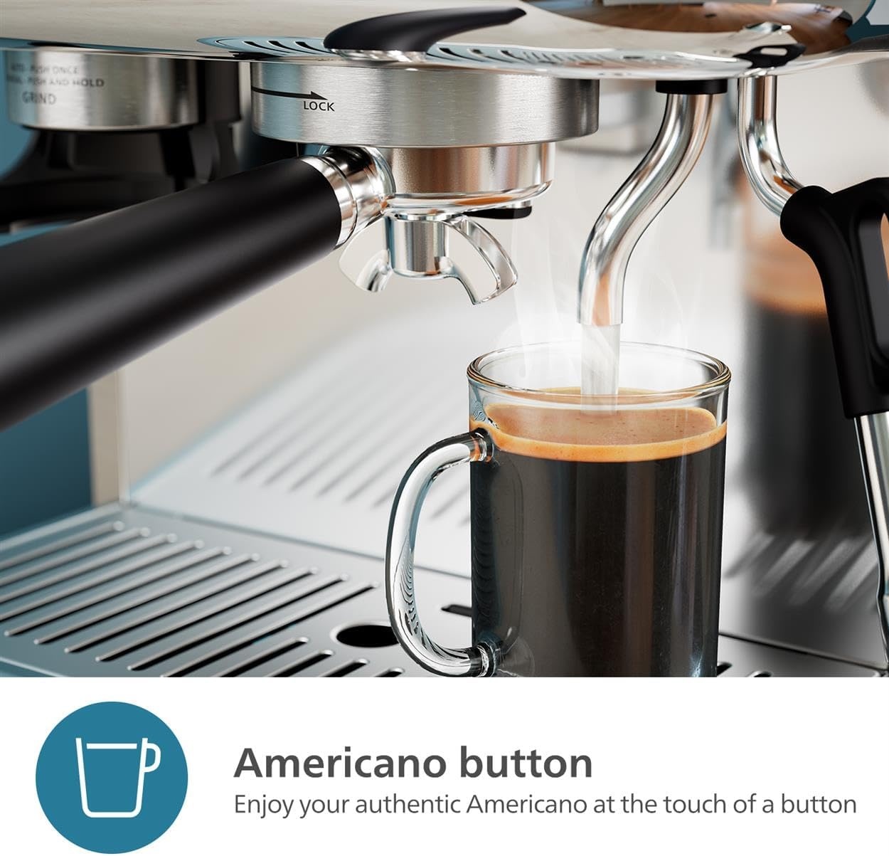 image:imagePhilips Barista Brew Semi Automatic Espresso Machine Single amp Double EspressoAmericano 250g Bean ContainerGrinderMilk Jug with temperature indicatorCalibrated TampingMetal Silver PSA321801Metal Silver