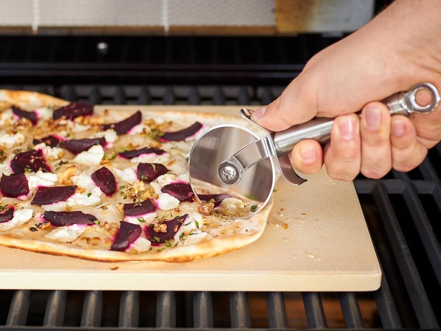 image:imageRsle 12718 Stainless Steel RoundHandle Pizza Cutter Wheel with Thumb Leverage 79 inCutter