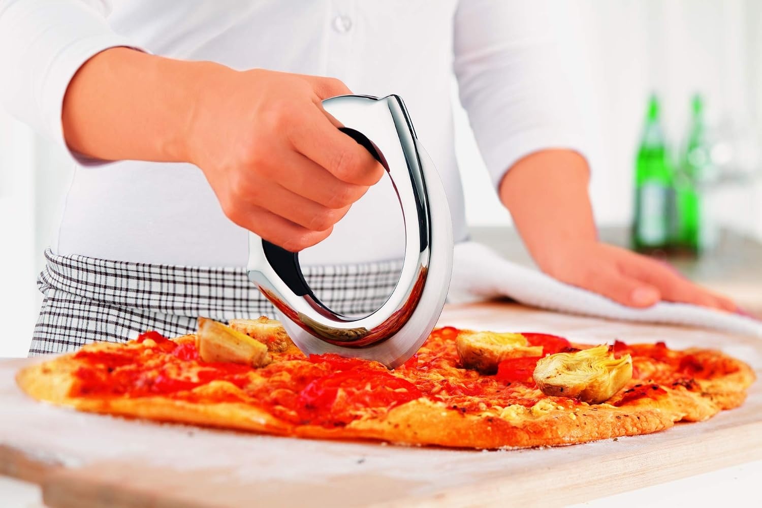 image:imageRsle 12718 Stainless Steel RoundHandle Pizza Cutter Wheel with Thumb Leverage 79 inWheel