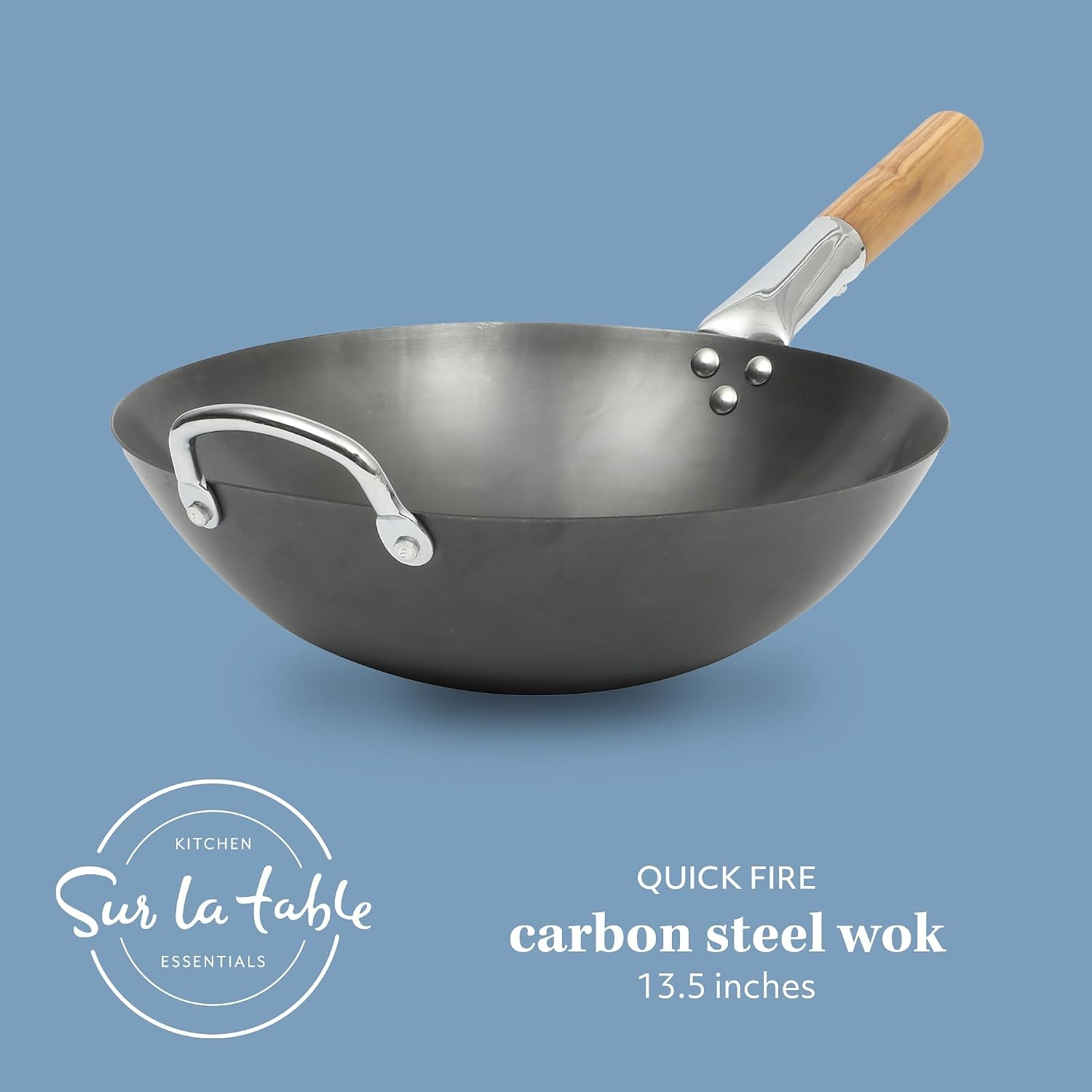 image:imageSUR LA TABLE Kitchen Essentials Quick Fire 135 Carbon Steel Flat Bottom Wok Durable Nonstick Stir Fry Pan