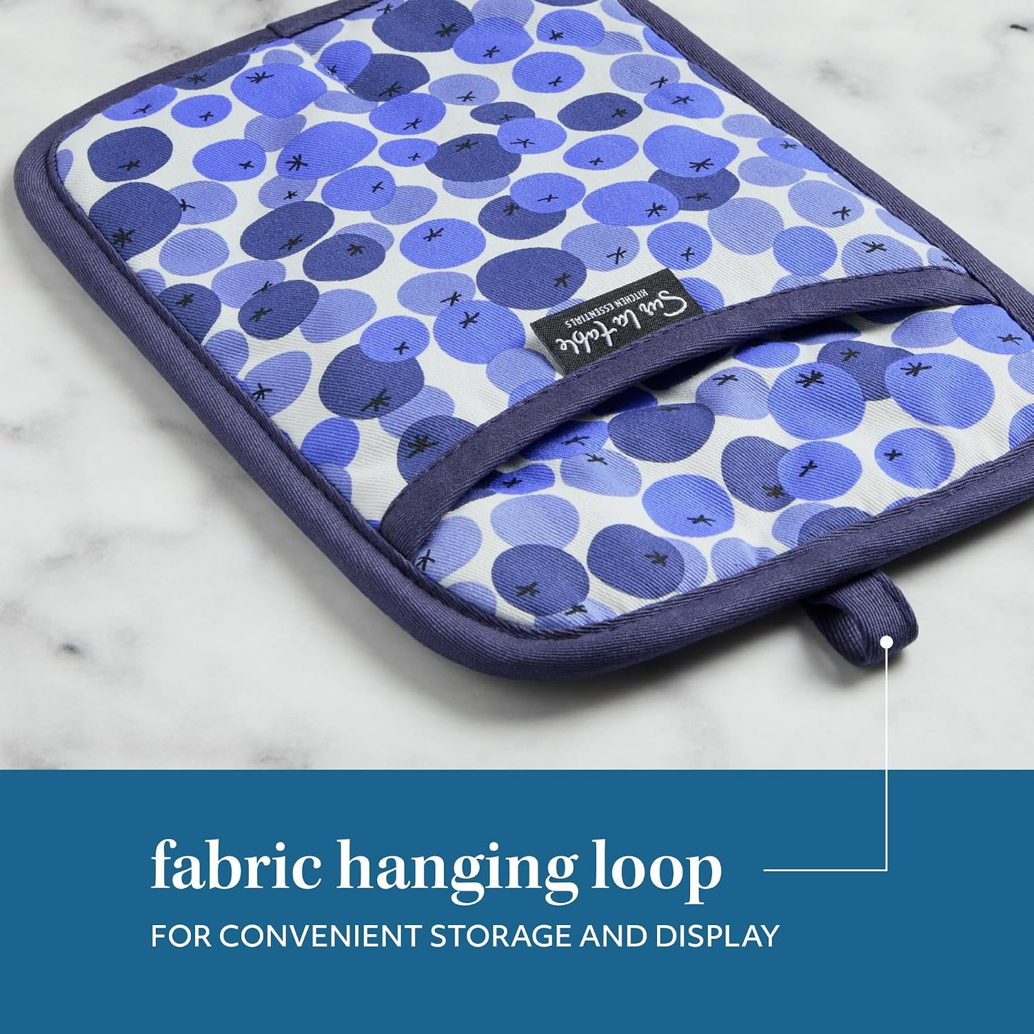 image:imageSUR LA Table Kitchen Essentials Fresh Blueberries Fruit Potholder 2Pack Set Heat Resistant 100 Cotton Flexible NonSlip Silicone Grip BlueWhite 7x10BlueWhite