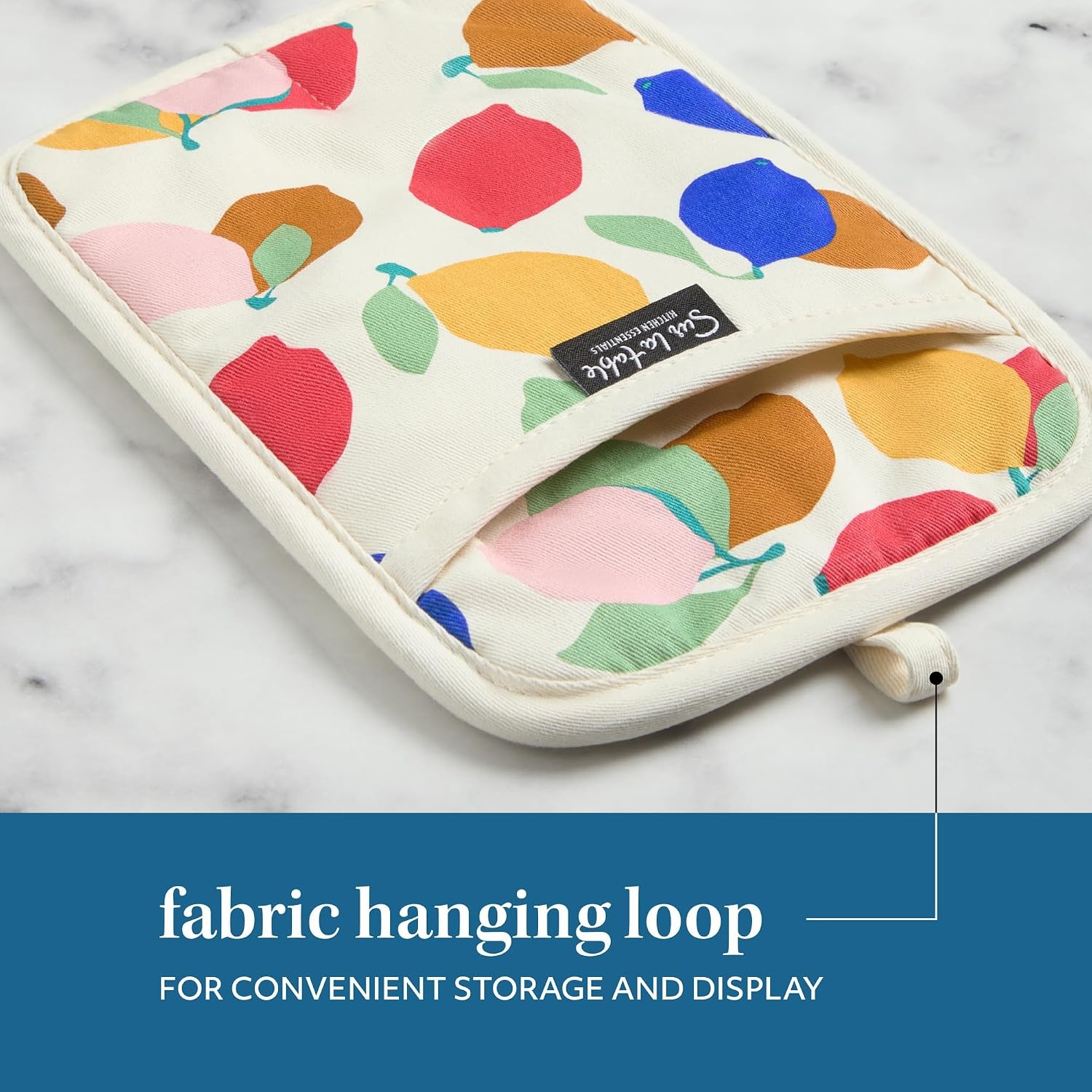 image:imageSUR LA Table Kitchen Essentials Fresh Blueberries Fruit Potholder 2Pack Set Heat Resistant 100 Cotton Flexible NonSlip Silicone Grip BlueWhite 7x10YellowBlueIvory