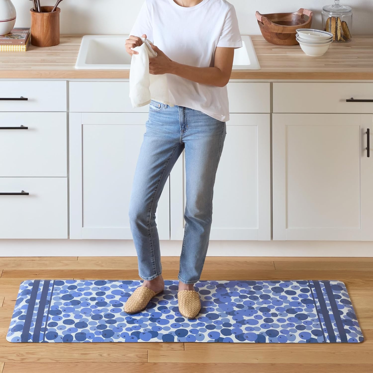 image:imageSUR LA Table Kitchen Essentials Zest Up Your Life Citrus Fruit Anti Fatigue Comfort Mat Kitchen Mat Standing Desk Mat NonSlip Backing YellowBlueIvory 20x39BlueWhite