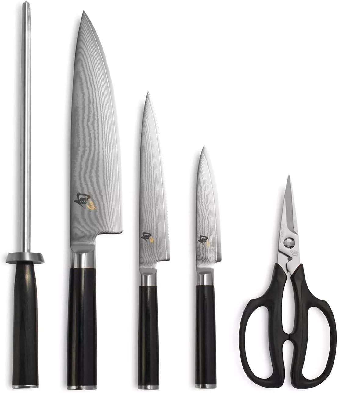 image:imageShun Classic 6Pc Knife Block Set Damascus Steel Pakkawood Includes 8 Chefs 4 Paring 6 Serrated Utility Knife amp Herb Shears Damascus Stainless Steel Cladding Pakkawood Handle