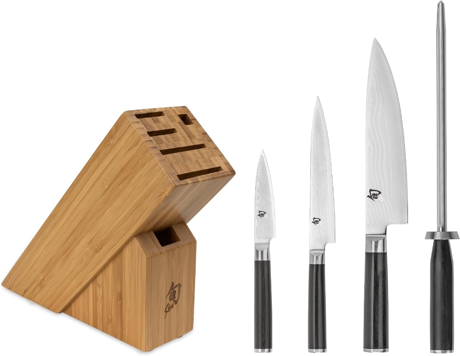 image:imageShun Classic Blonde 5 Piece Starter Block Set Includes 8 Chef 35 Paring amp 6 Utility Knives Handcrafted Japanese Knife Block Set Damascus Stainless Steel Cladding Pakkawood HandleBlack