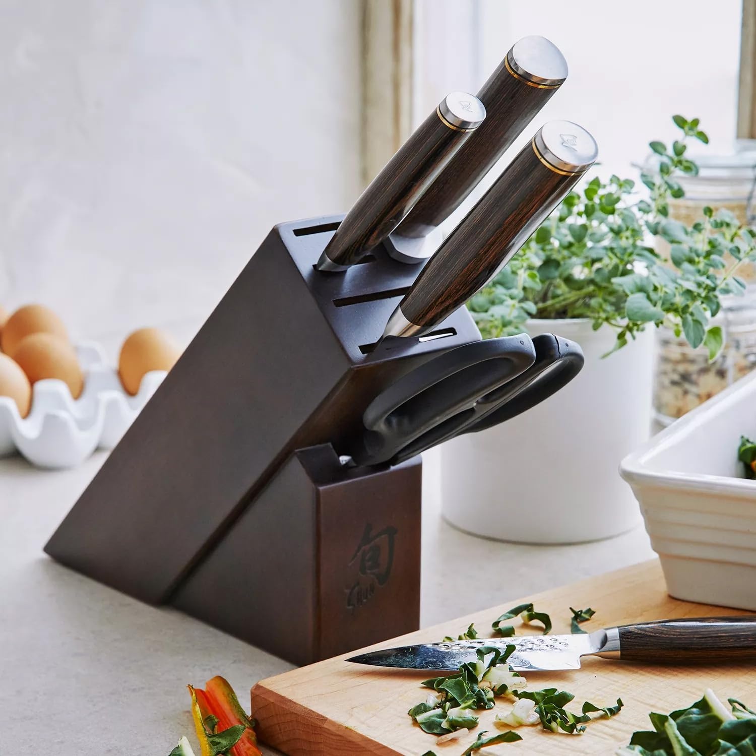image:imageShun Premier 6Piece Knife Block Set Damascus Steel Pakkawood Handle Includes 8 Chefs 4 Paring 65 Serrated Utility Knife amp Shears Damascus Stainless Steel Cladding Pakkawood Handle