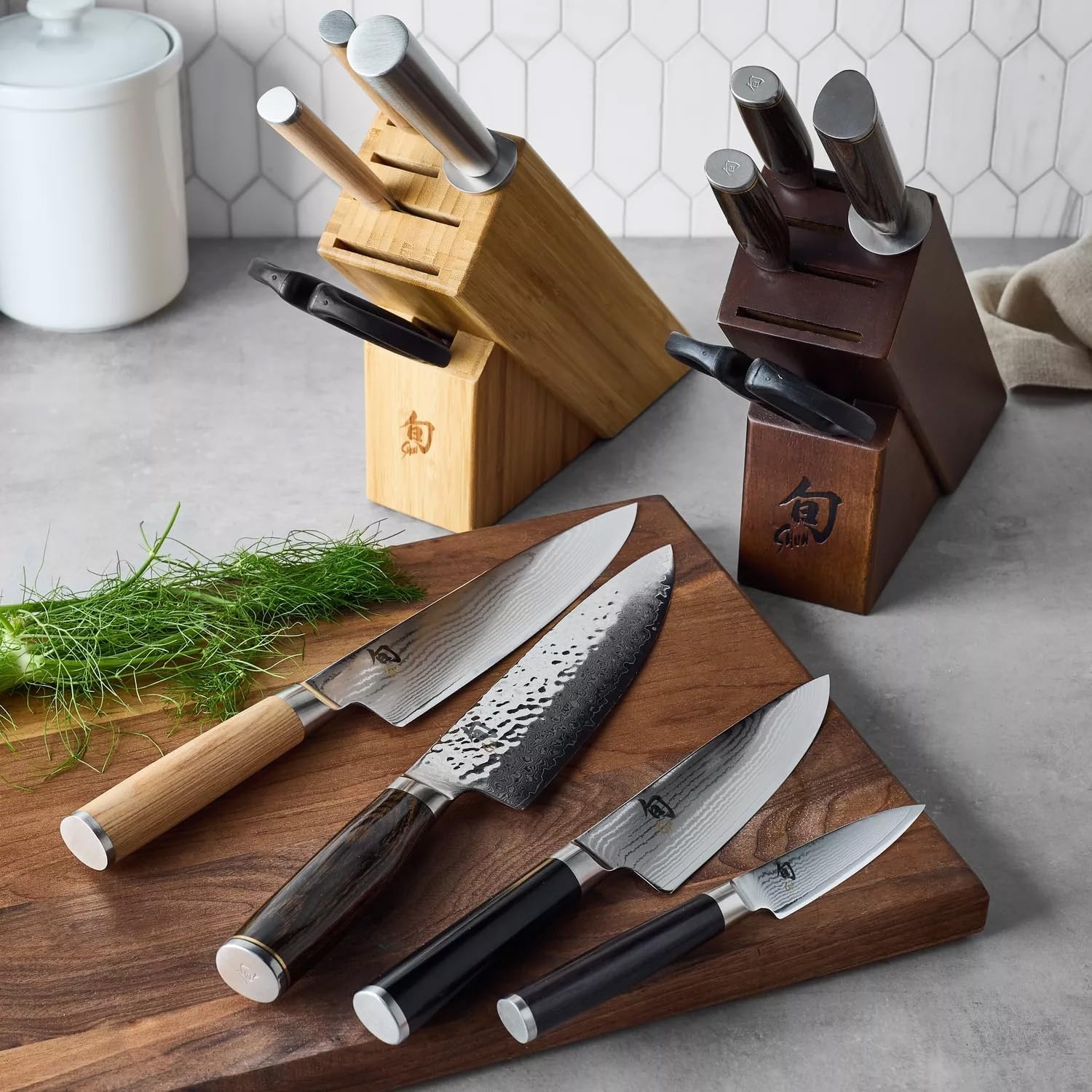 image:imageShun Premier 6Piece Knife Block Set Damascus Steel Pakkawood Handle Includes 8 Chefs 4 Paring 65 Serrated Utility Knife amp Shears Damascus Stainless Steel Cladding Pakkawood Handle