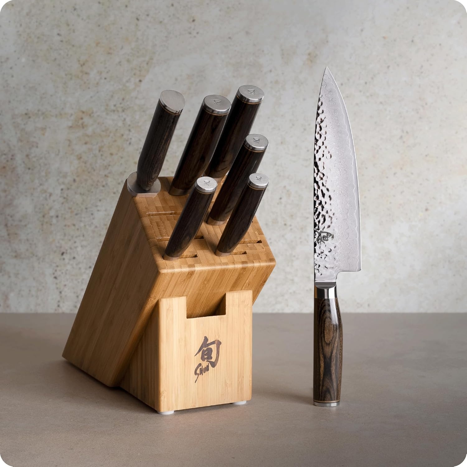 image:imageShun Premier 7 Piece Essential Block Set Includes 8 Chef 4 Paring 65 Utility 9 Bread Knives amp Herb Shears Handcrafted Japanese Knife Set Pakkawood HandlesBrown