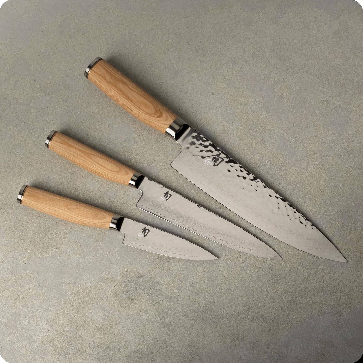 image:imageShun Premier Blonde 3 Piece Starter Set Includes 8 Chef 4 Paring amp 65 Utility Knives Handcrafted Damascus Stainless Steel Cladding Pakkawood HandleBlonde