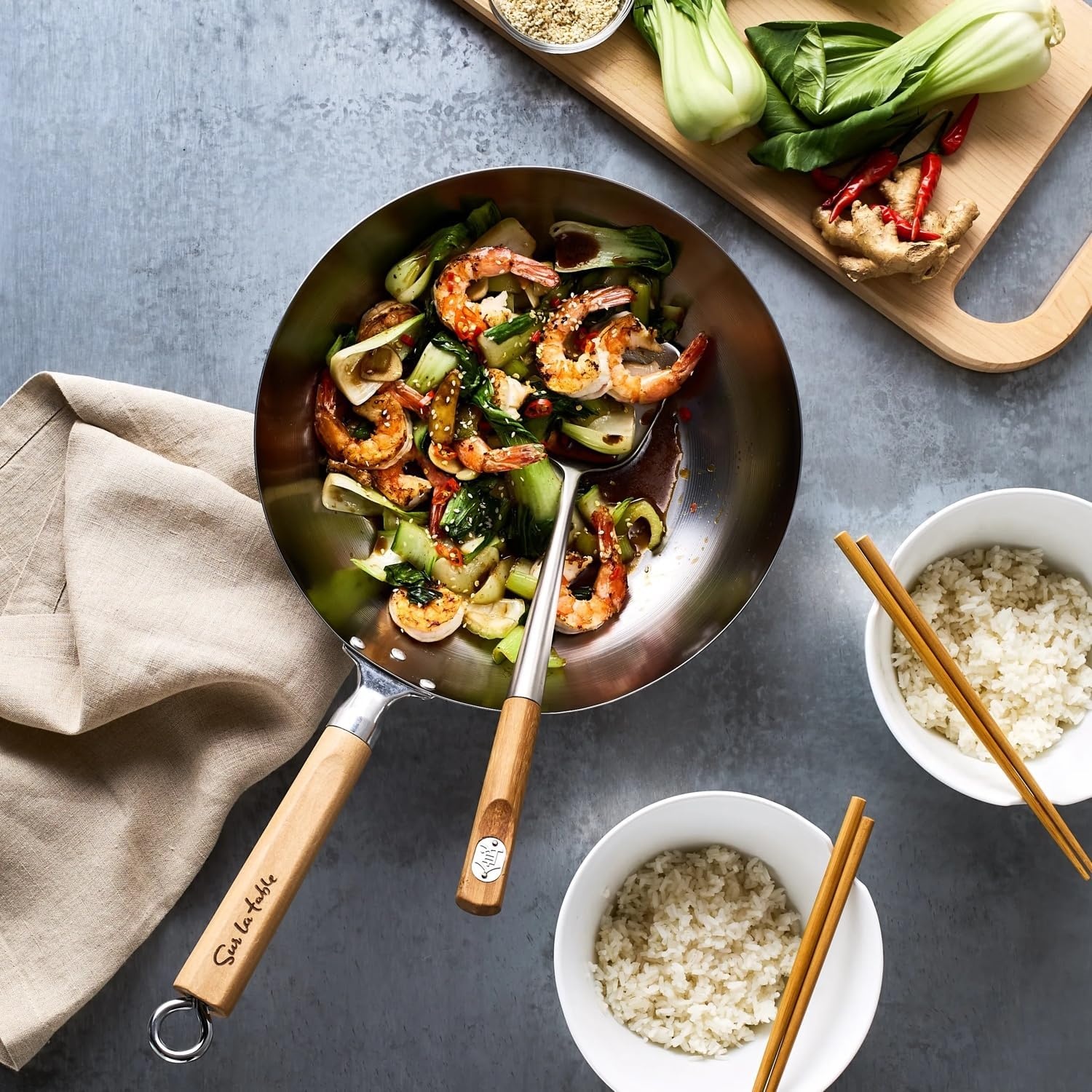 image:imageSur La Table 12 CarbonSteel Wok Flat Bottom Pan for HighHeat Cooking Ideal for DeepFrying Steaming and StirFrying Lightweight Fast HeatingGray