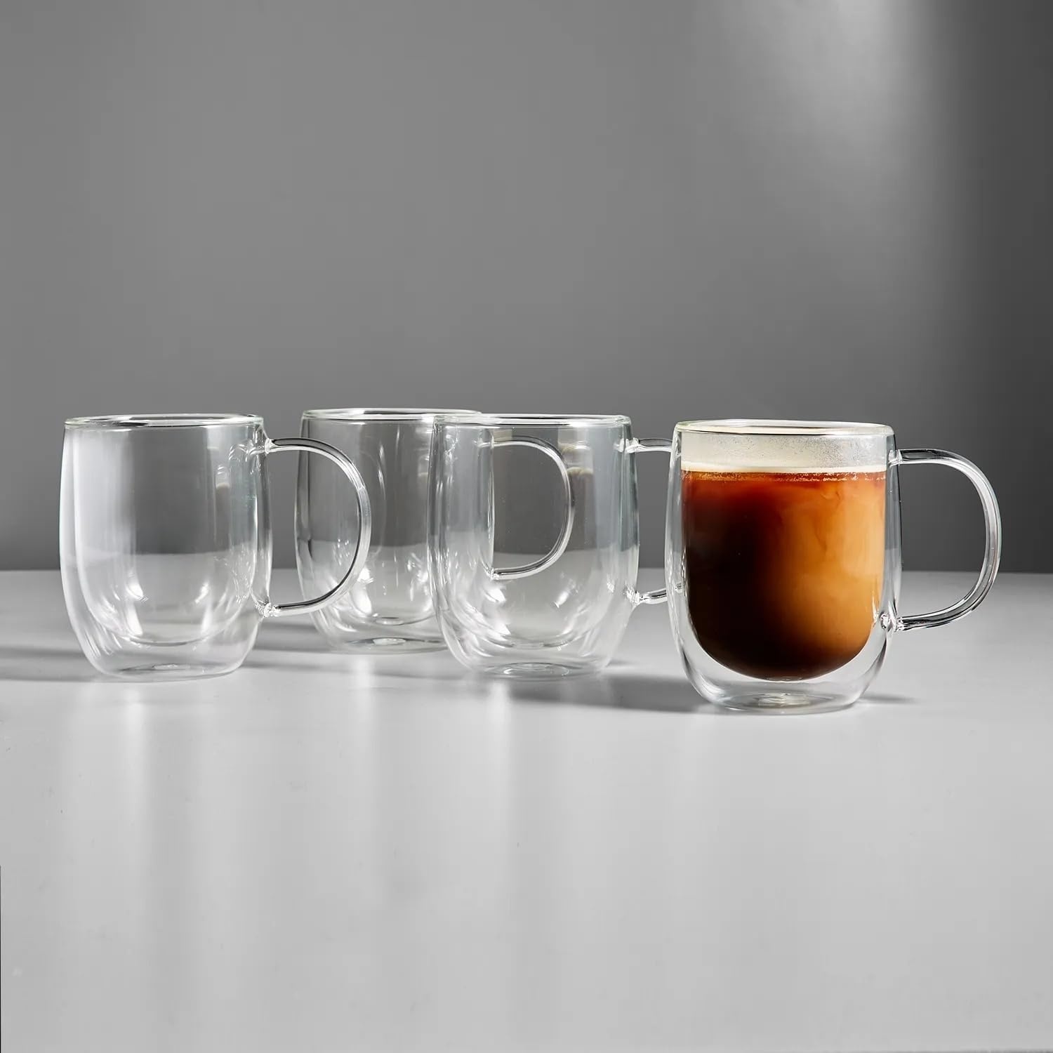image:imageSur La Table 12 oz DoubleWall Glass Coffee Mug Set of 4 Insulated Design Keeps Drinks Hot amp Hands Cool Microwave amp Dishwasher