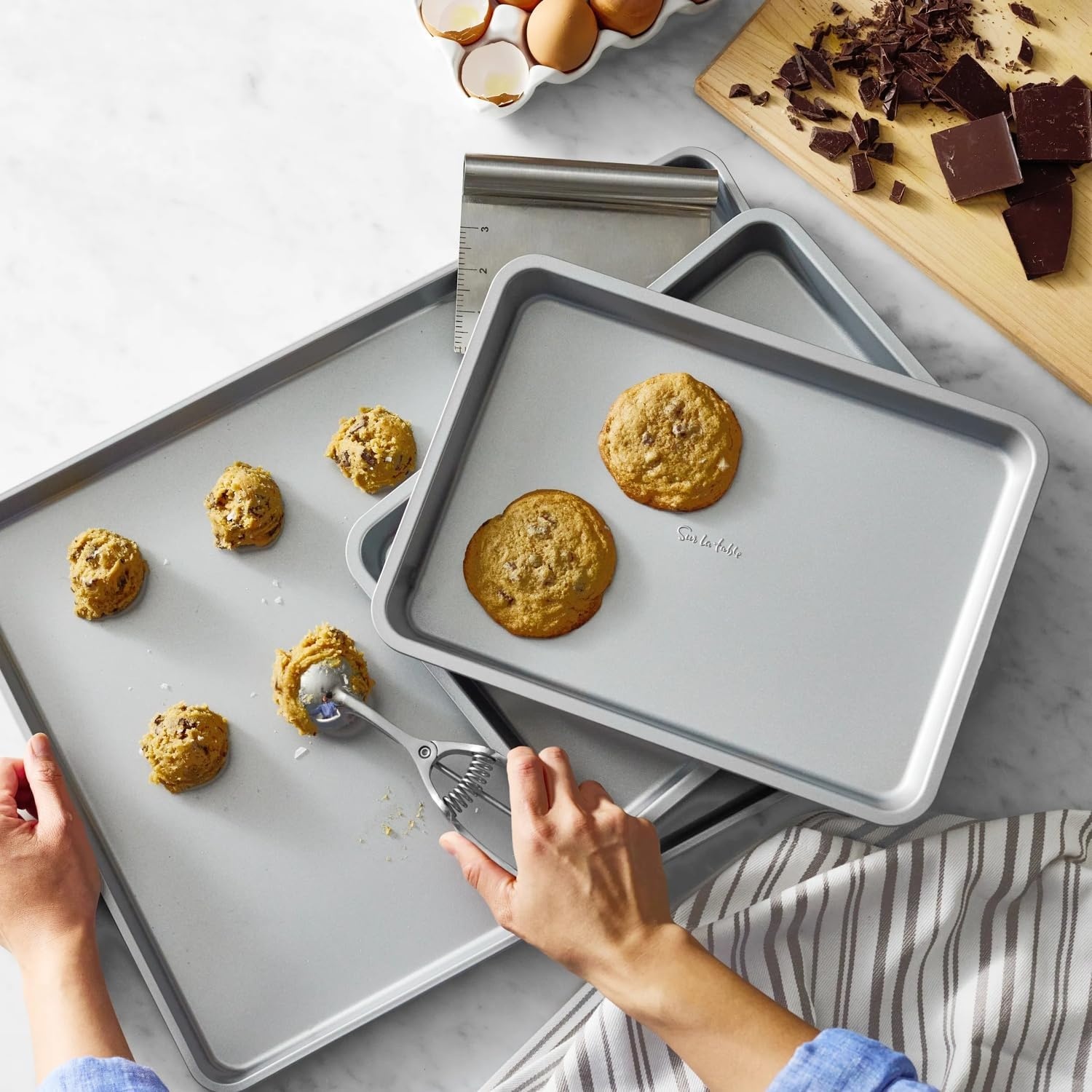 image:imageSur La Table 34 Sheet Pan Aluminized Steel Bakeware with Nonstick Silicone Coating Rolled Rims for Easy Handling WarpResistant Even Heat Distribution Oven to 450F