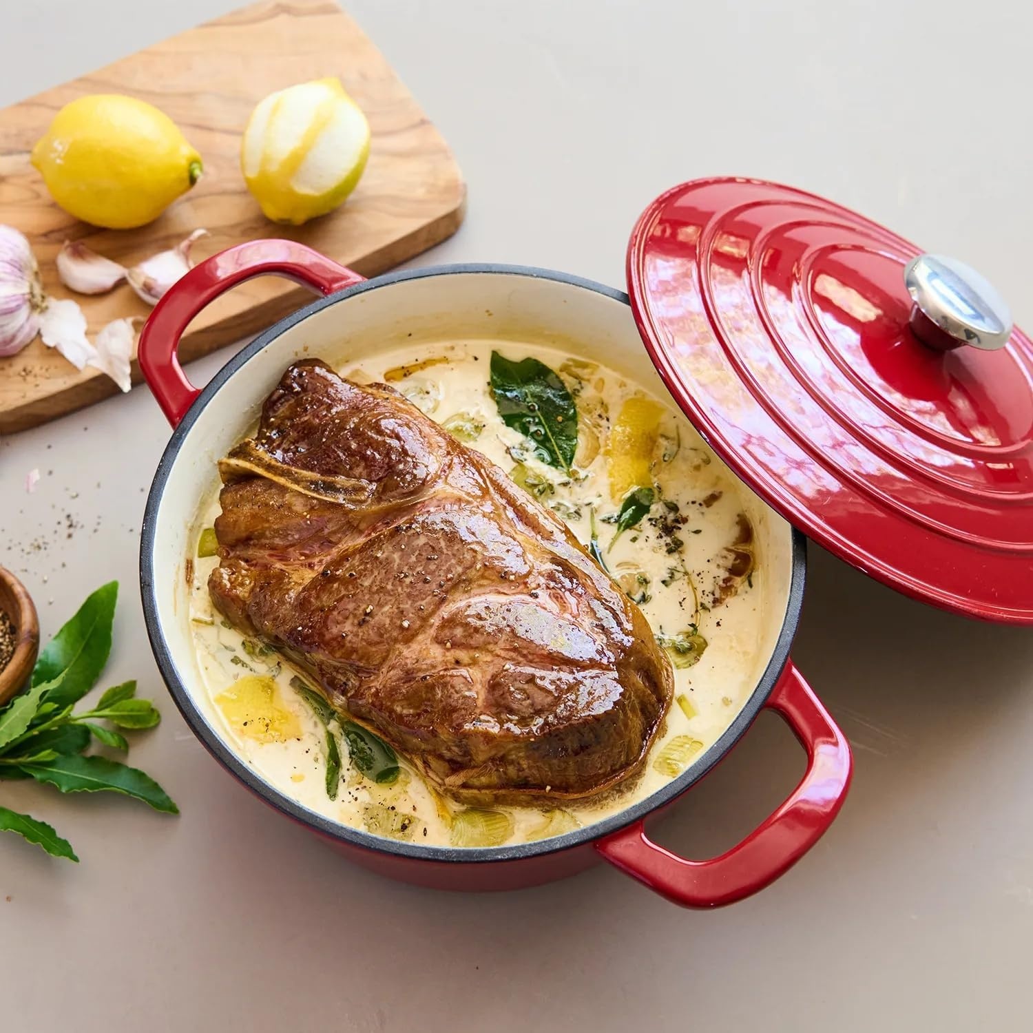image:imageSur La Table 5Qt Enameled Cast Iron Dutch Oven With Lid for Braising Baking amp Deep Frying Induction Compatible Oven to 500F MoistureRetaining Design for Flavorful Results Red