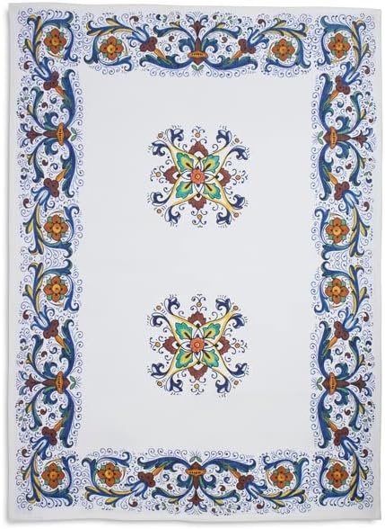image:imageSur La Table DerutaStyle Linen Kitchen Towel ItalianInspired Linen Cotton Towel with HandPainted Style Deruta Ceramic Pattern