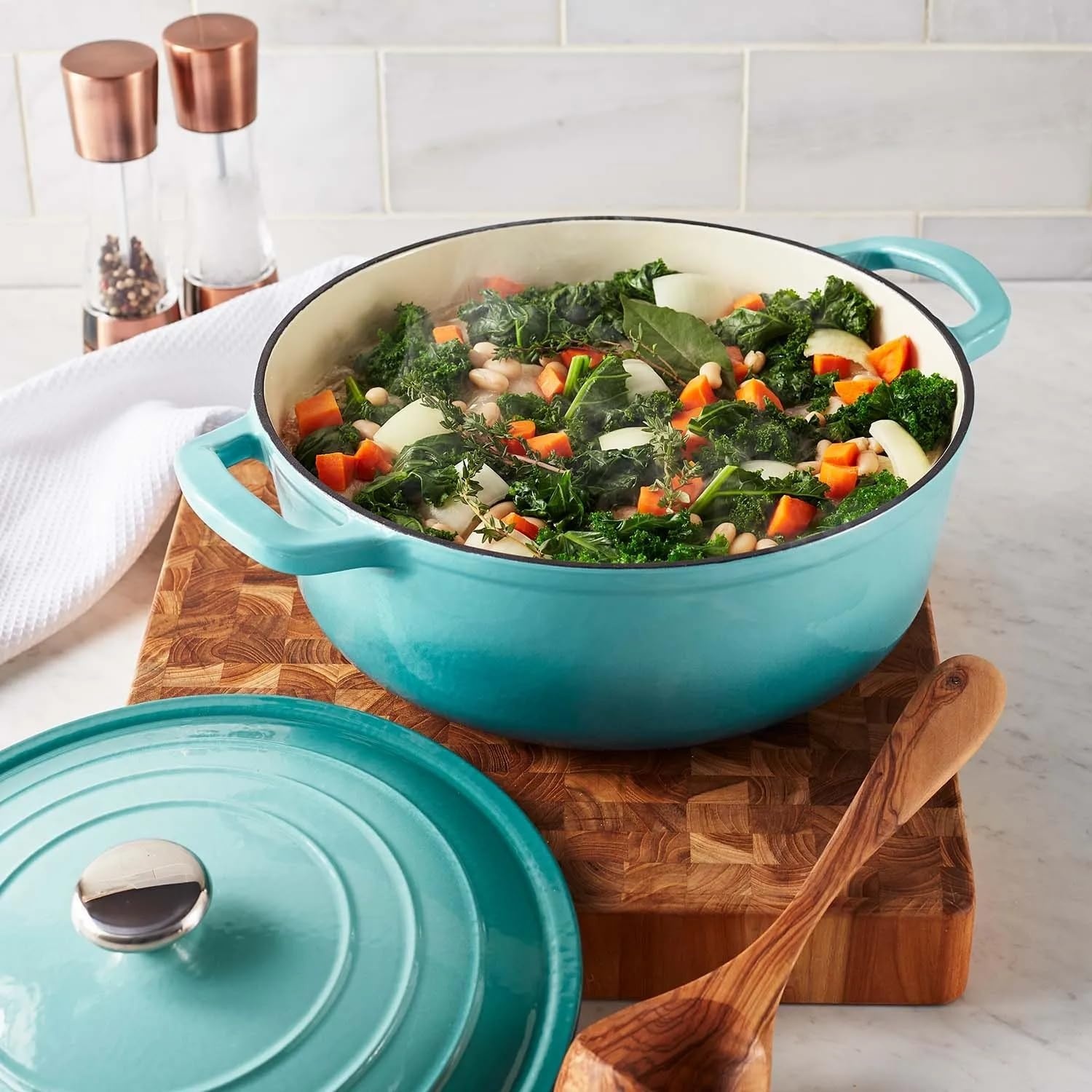 image:imageSur La Table Enameled Cast Iron Dutch Oven 7 Qt Large Oven and Broiler to 500 F for BigBatch Braising and Entertaining 7 QtLight Blue