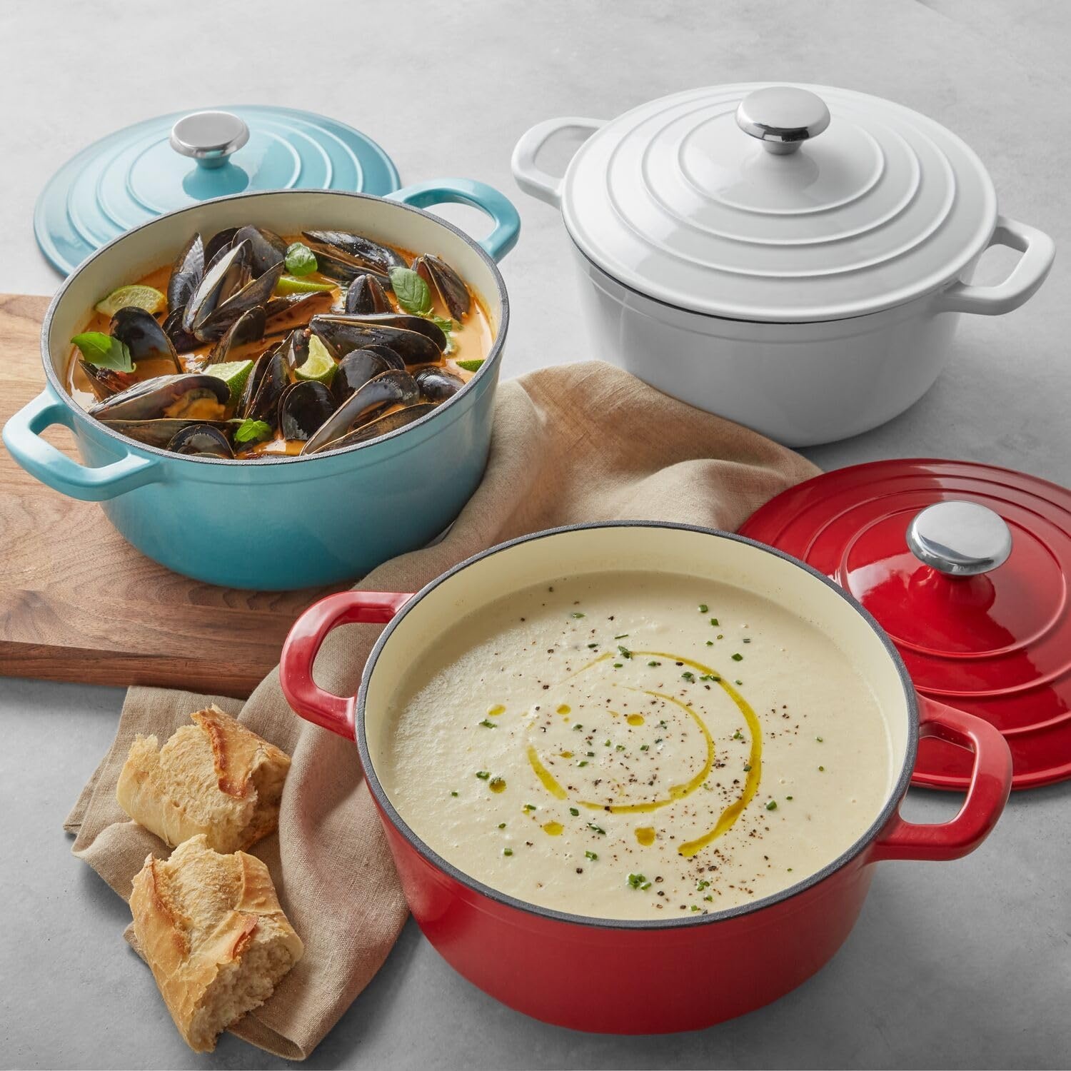 image:imageSur La Table Enameled Cast Iron Round Dutch Oven 4 qt RedLight Blue