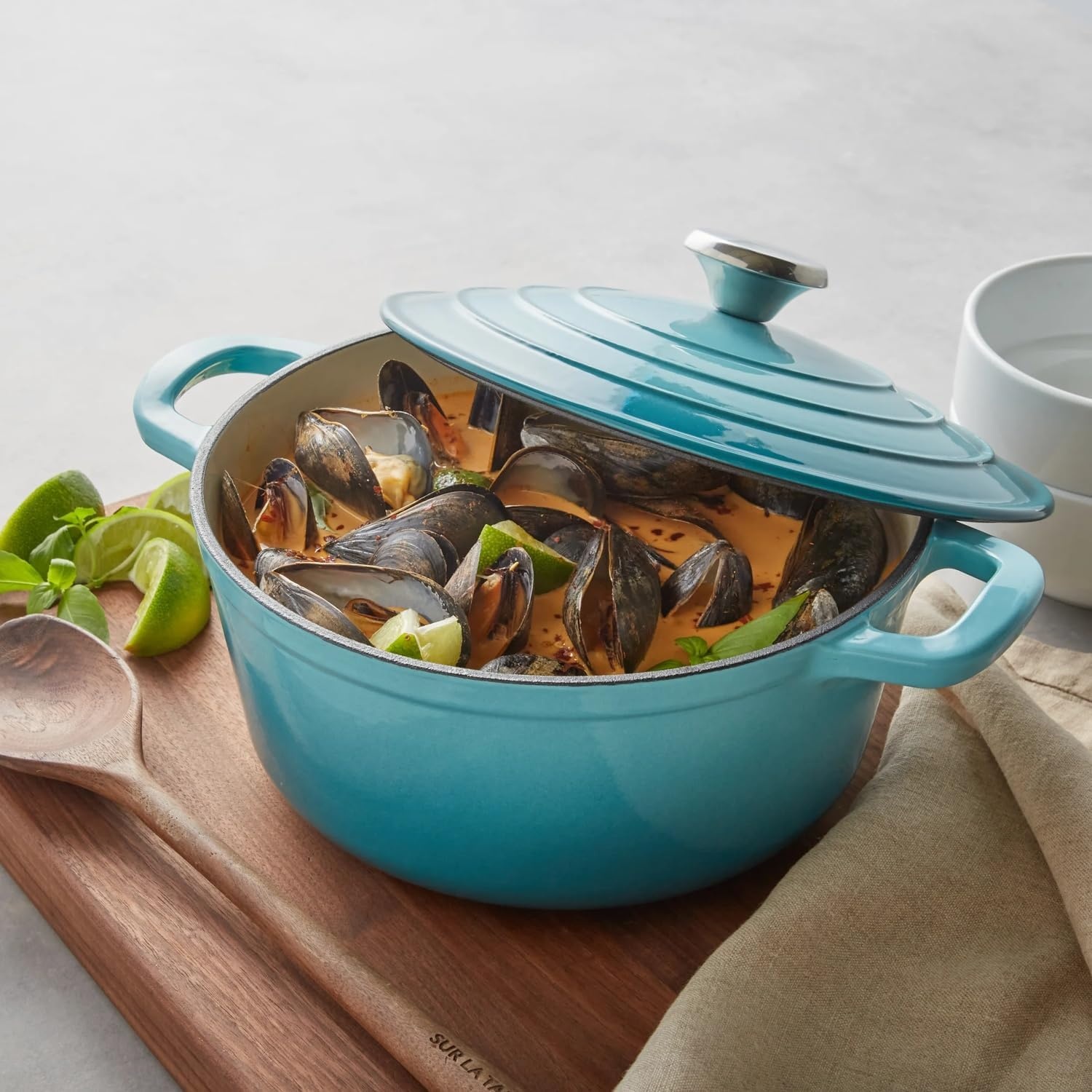 image:imageSur La Table Enameled Cast Iron Round Dutch Oven 4 qt RedLight Blue