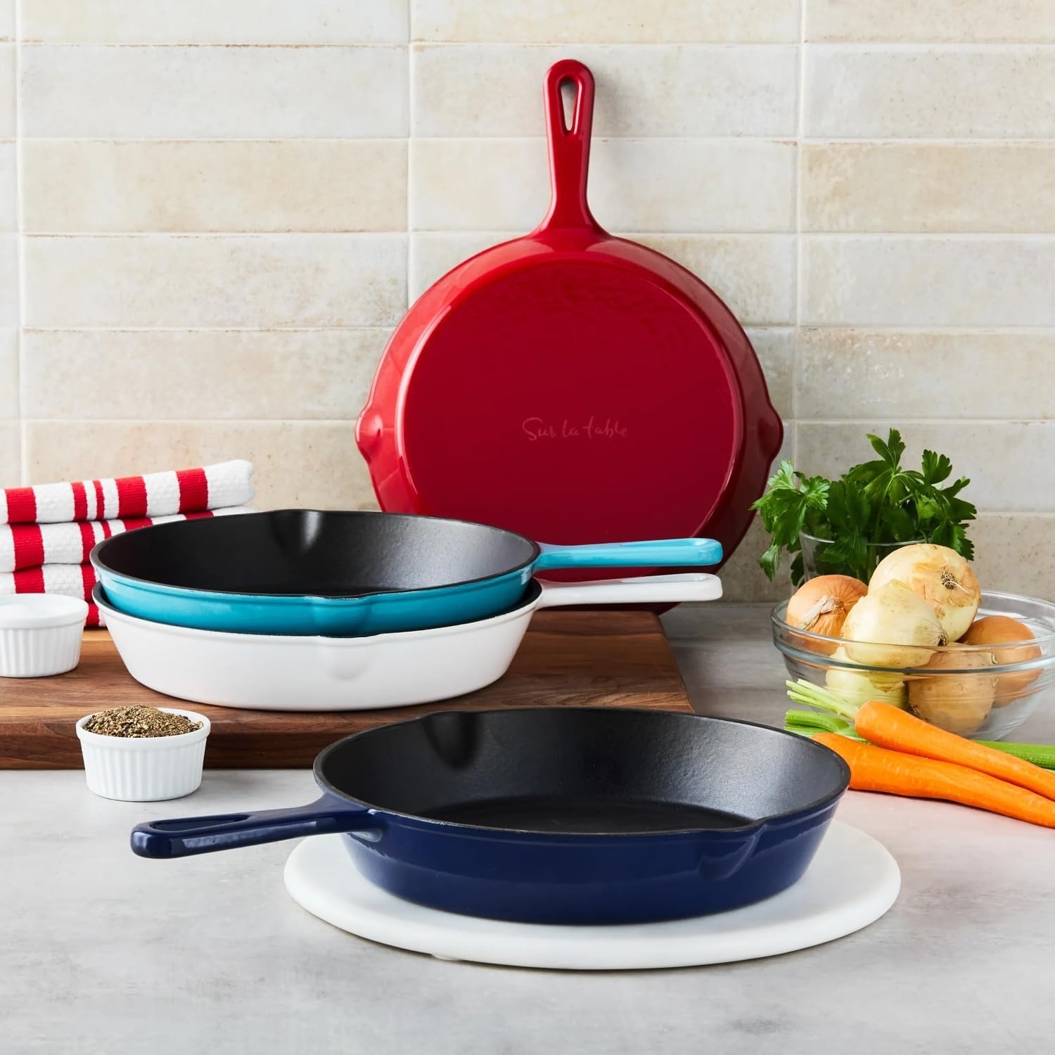 image:imageSur La Table Enameled Cast Iron Skillet 10 Frying Pan for Searing Sauting amp Baking Oven to 500F Induction Compatible Durable Nonstick Interior Even Heat Distribution White
