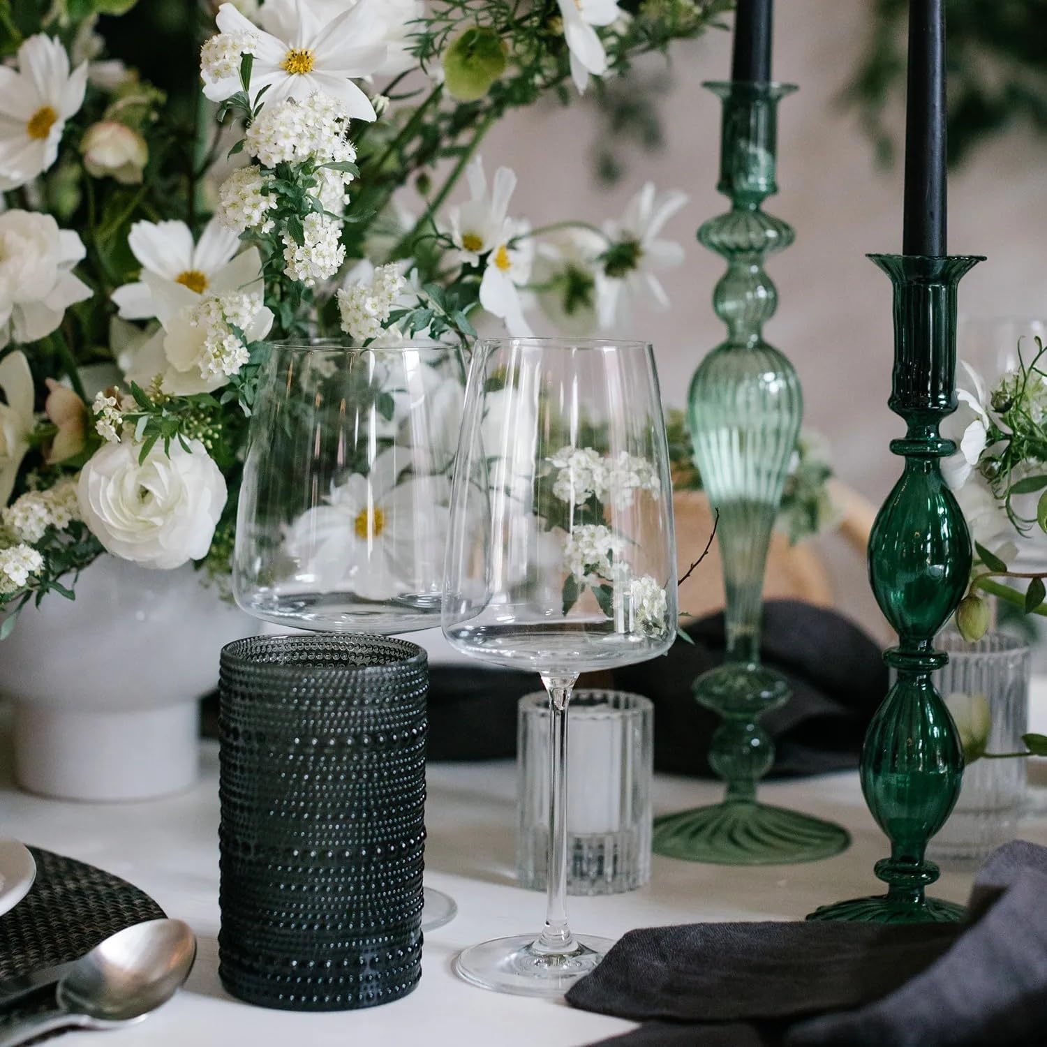 image:imageSur La Table Glass Taper Candle Holder Emerald Green Elegant Emerald Glass Stem Holder for Standard Taper Candles 105 in
