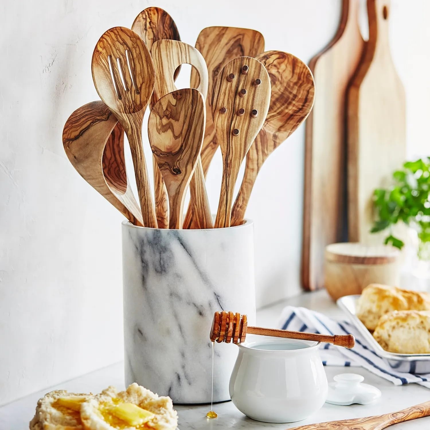 image:imageSur La Table Italian Olivewood Risotto Spoon Tan Handcrafted in Italy from Natural Olivewood with Center Hole for Even Risotto Stirring