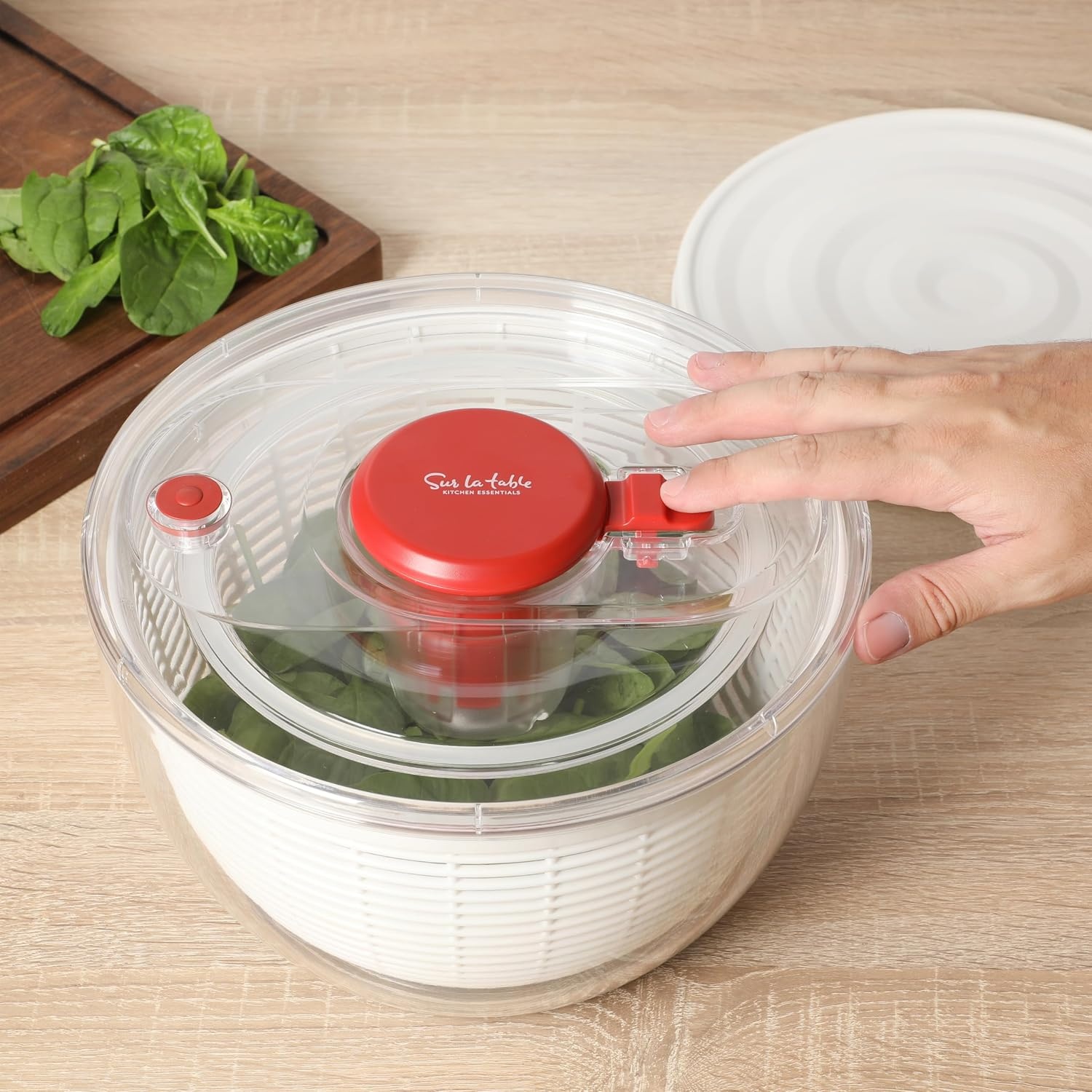 image:imageSur La Table Kitchen Essential 63 Qt Salad Spinner Fruit Wahser Fruit Washing Bowl with Strainer Vegertable Cleaner Salad Cleaner Lettuce Washer RedRed
