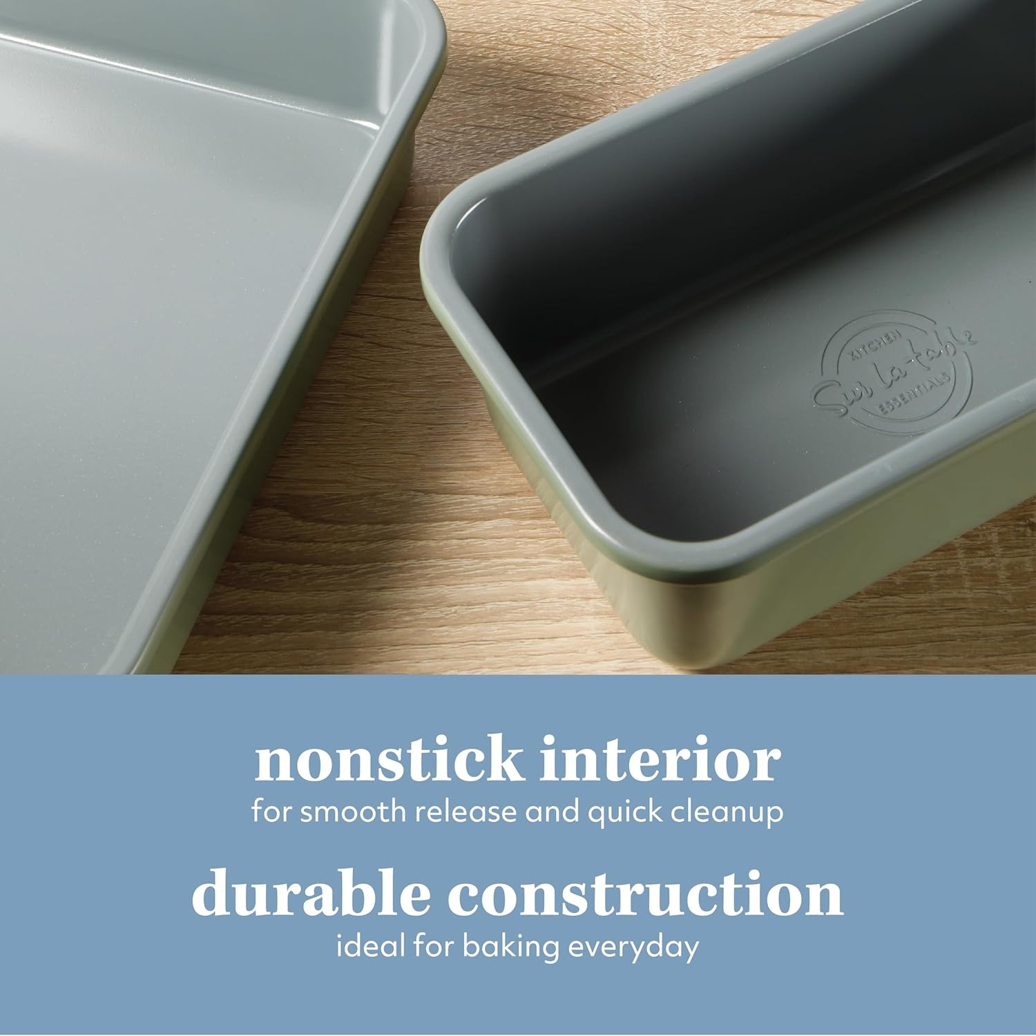image:imageSur La Table Kitchen Essential Carbon Steel Baking Pans Bakeware Set WPremium PFOA PFAS PTFE Free Grey Non stick Linen White ExteriorJuniper Green