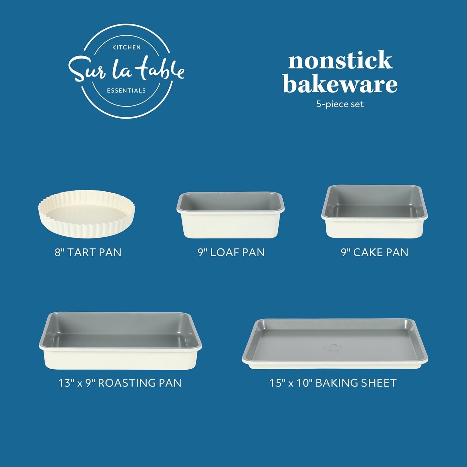 image:imageSur La Table Kitchen Essential Carbon Steel Baking Pans Bakeware Set WPremium PFOA PFAS PTFE Free Grey Non stick Linen White ExteriorLinen White