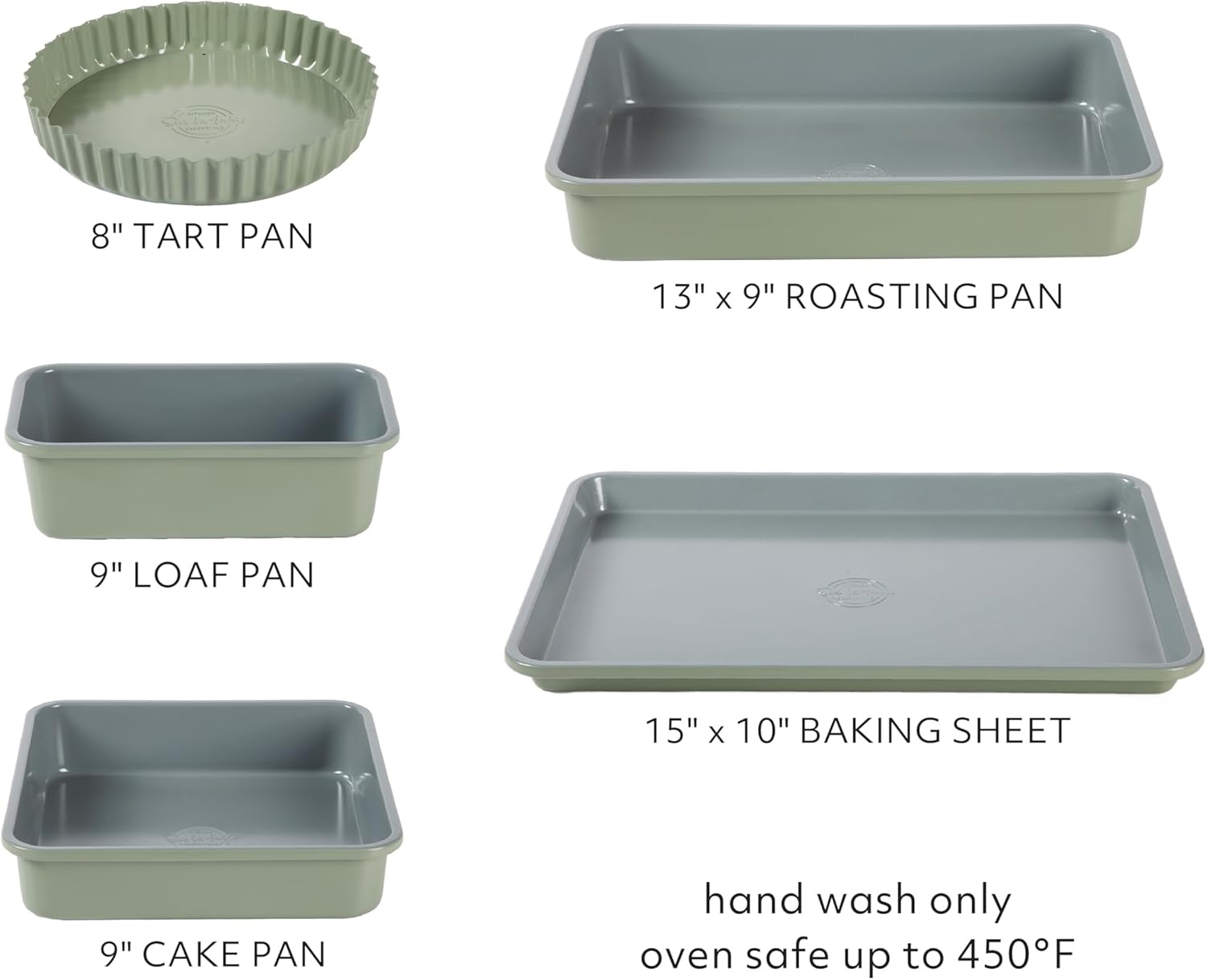 image:imageSur La Table Kitchen Essential Carbon Steel Baking Pans Bakeware Set WPremium PFOA PFAS PTFE Free Grey Nonstick Interior Black ExteriorJuniper Green