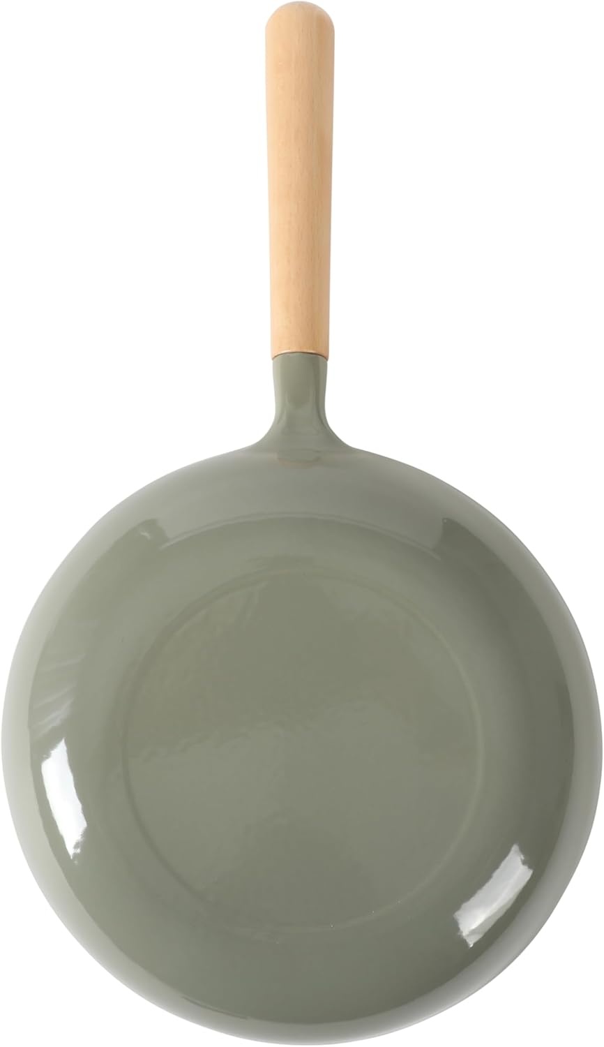 image:imageSur La Table Kitchen Essential Main Canteen 95 PreSeasoned Cast Iron Skillet wWood Handle Natural Nonstick Lightweight Frying Pan for Searing Sauting amp Everyday Cooking Juniper GreenJuniper Green Skillet