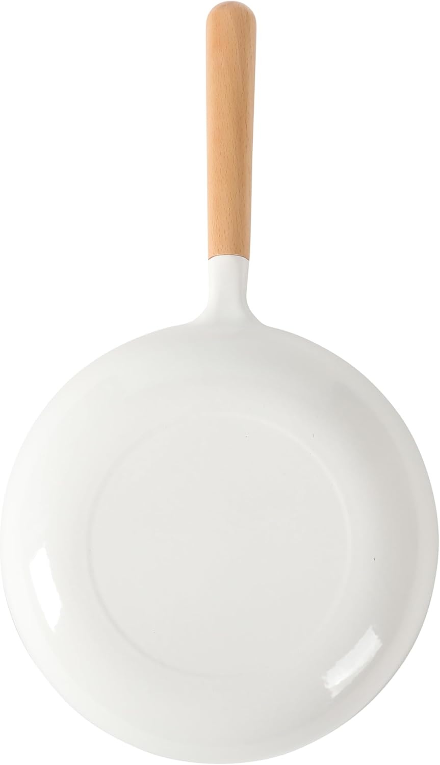 image:imageSur La Table Kitchen Essential Main Canteen 95 PreSeasoned Cast Iron Skillet wWood Handle Natural Nonstick Lightweight Frying Pan for Searing Sauting amp Everyday Cooking Juniper GreenEggshell White Skillet